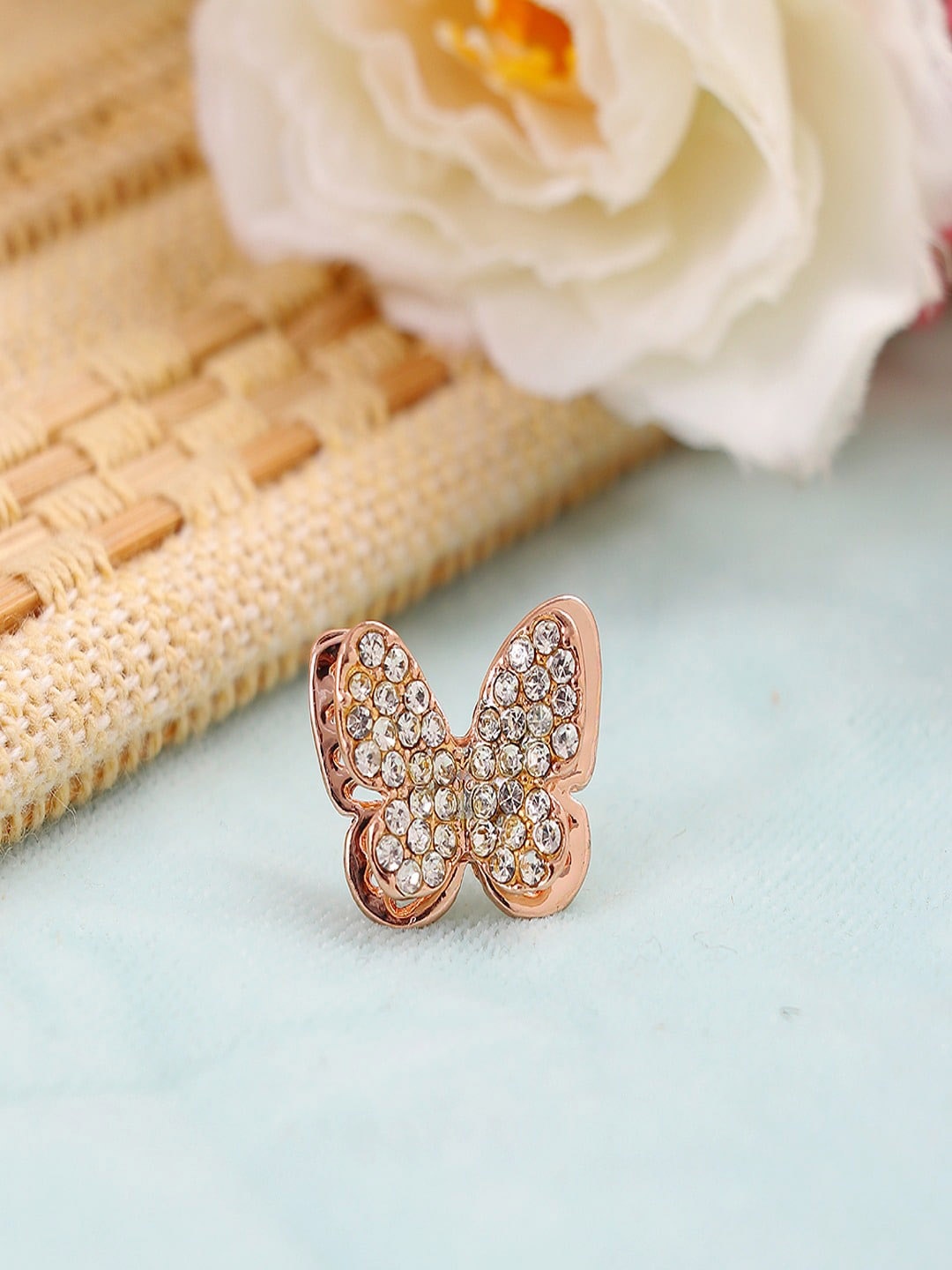 

UNIVERSITY TRENDZ Women Gold-Plated Crystal Studded Butterfly Brooch