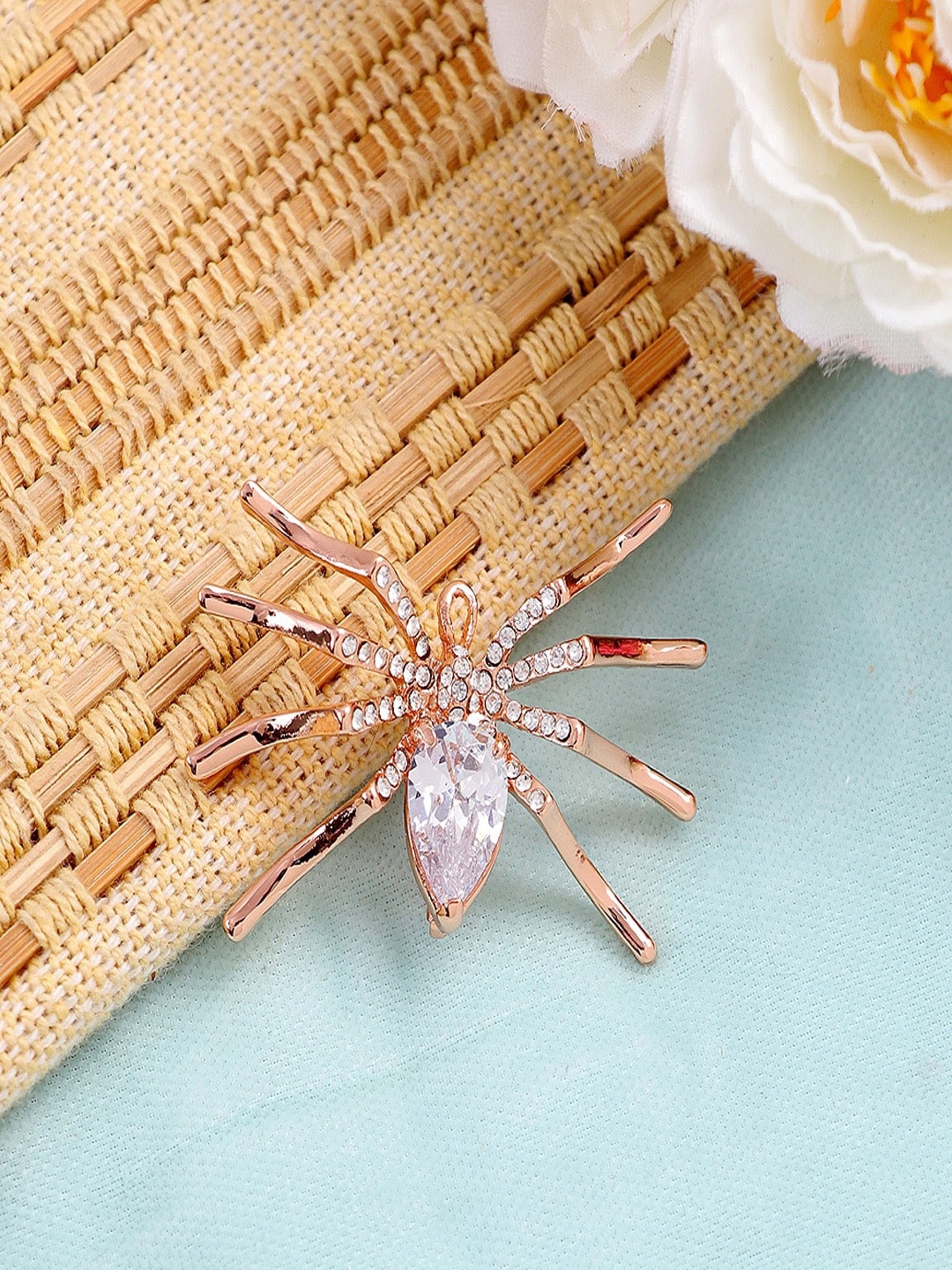 

UNIVERSITY TRENDZ Women Gold-Plated Crystal-studded Spider-Charm Brooch