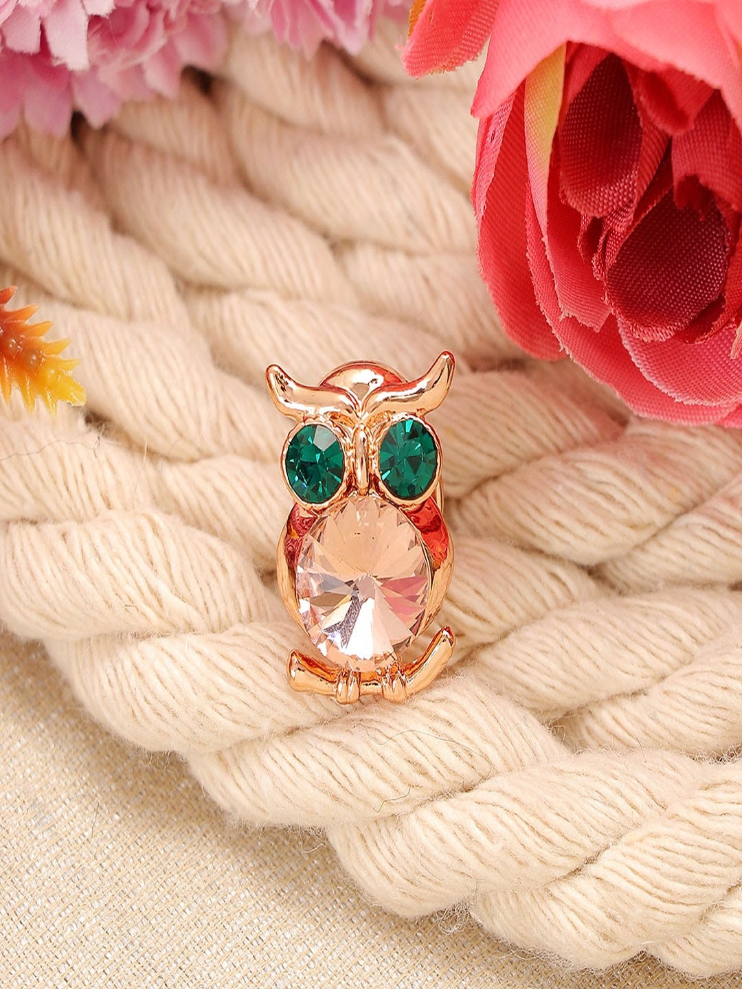 

UNIVERSITY TRENDZ Gold-plated Crystal-studded Small Owl-charm Brooch