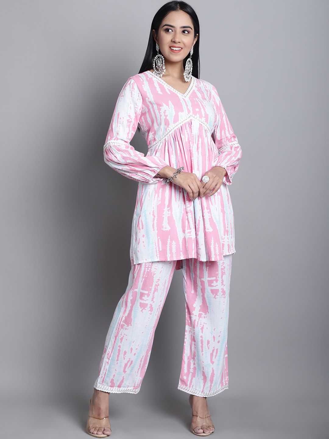 

Assamica Tie & Dyed Empire Kurti With Palazzos, Pink