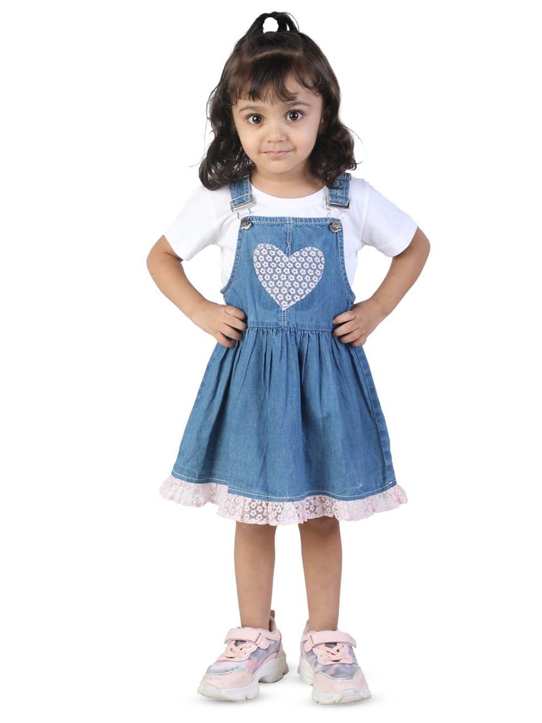 

Budding Bees Girls Printed Denim Pinafore Dress, Blue