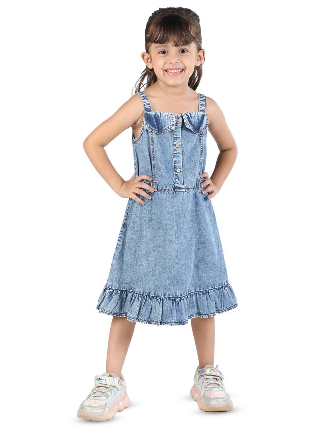 

Budding Bees Girls Denim A-Line Dress, Blue