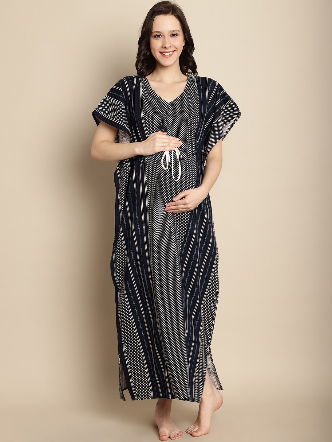 

Secret Wish Maternity Printed Pure Cotton Maxi Kaftan Nightdress, Navy blue