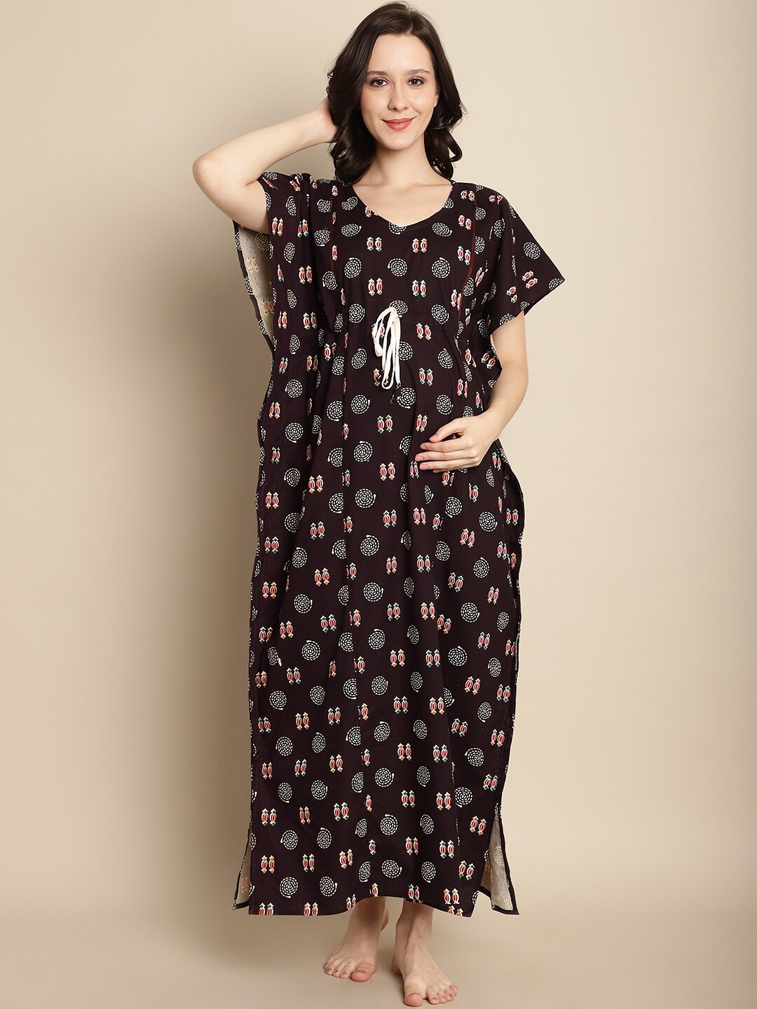 

Secret Wish Printed Maternity Cotton Maxi Nightdress, Brown