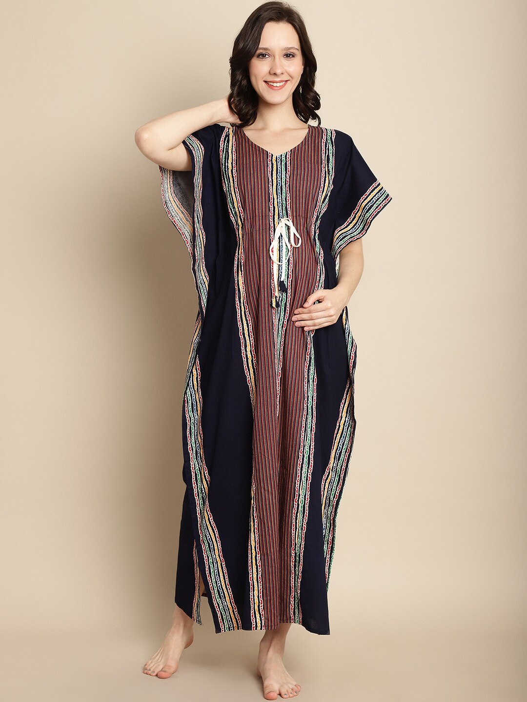 

Secret Wish Striped Maternity Maxi Kaftan Nightdress, Navy blue