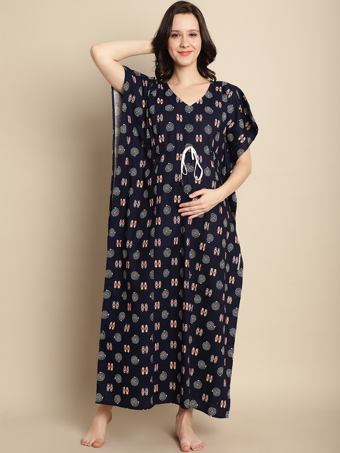 

Secret Wish Printed Maternity Cotton Maxi Nightdress, Navy blue