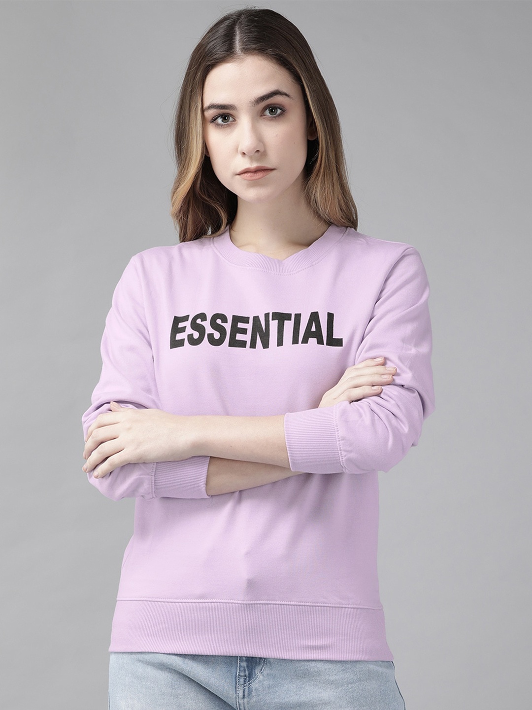 

The Dry State Lavender Typography Printed Round Neck Pullover Sweatshirt
