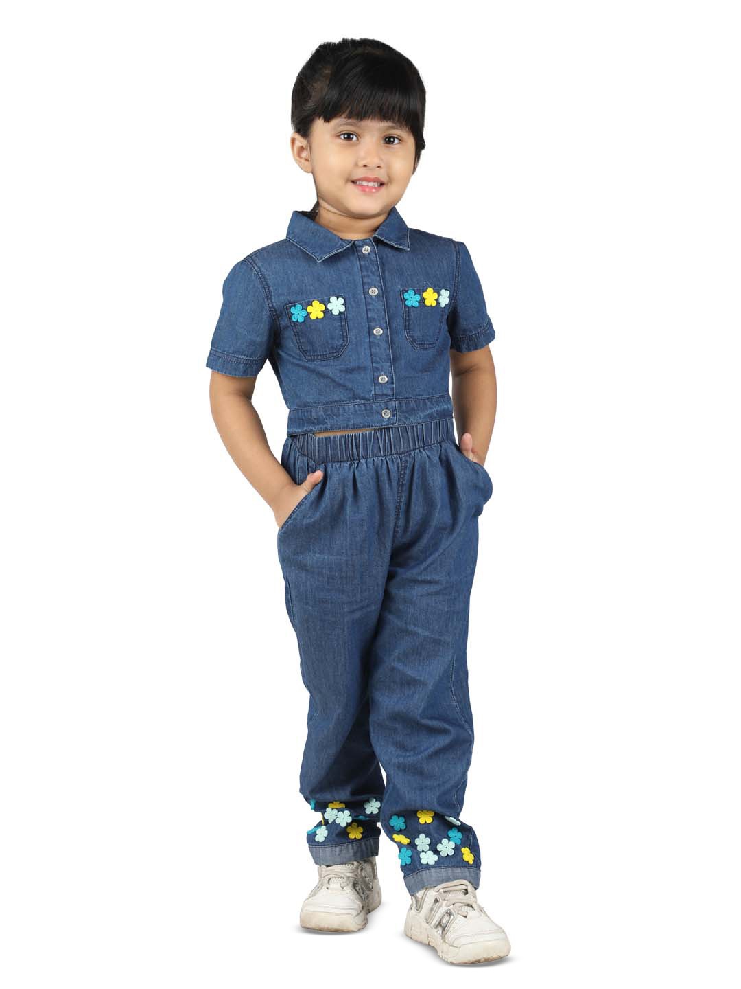 

Budding Bees Girls Cotton Shirt With Trousers, Blue