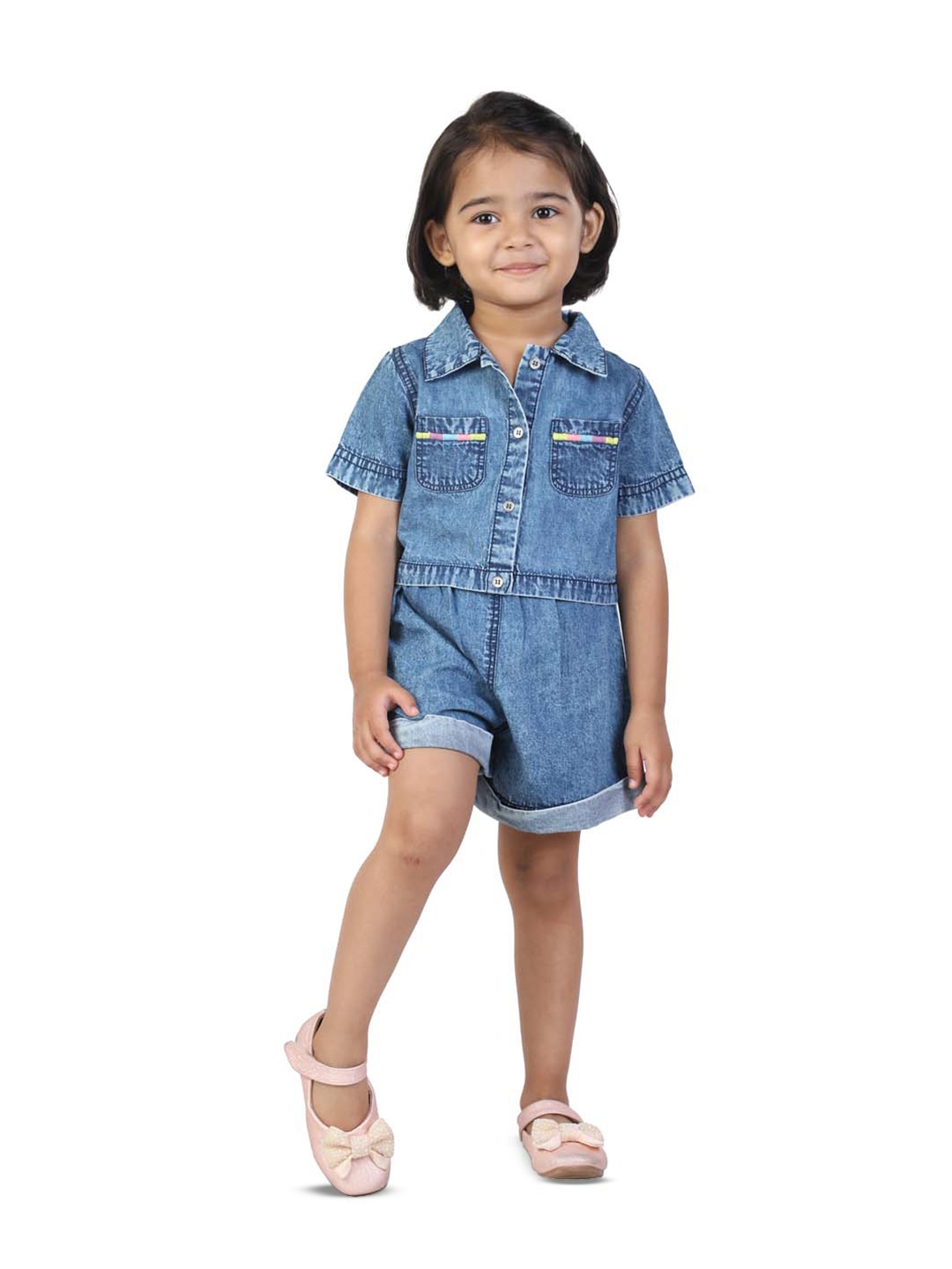 

Budding Bees Girls Cotton Shirt With Shorts, Blue