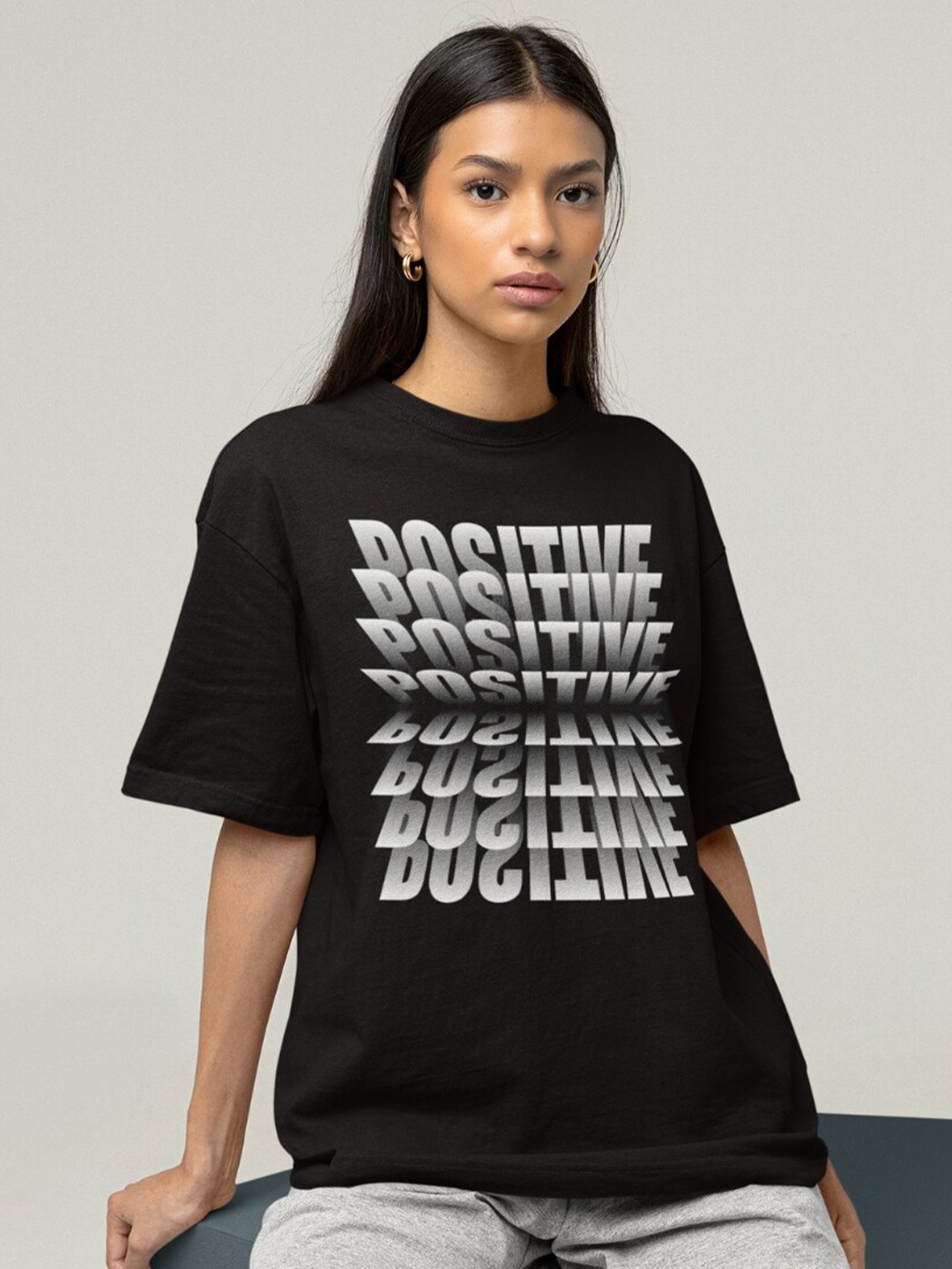 

The Label Bar Typography Printed Oversized Cotton T-shirt, Black