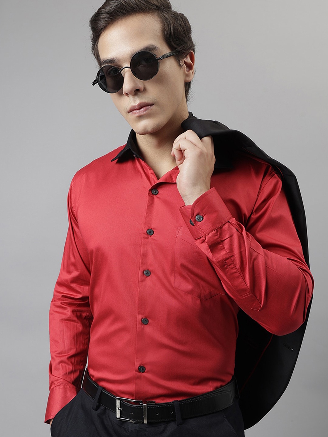 

Hancock Premium Slim Fit Cotton Satin Party Shirt, Red