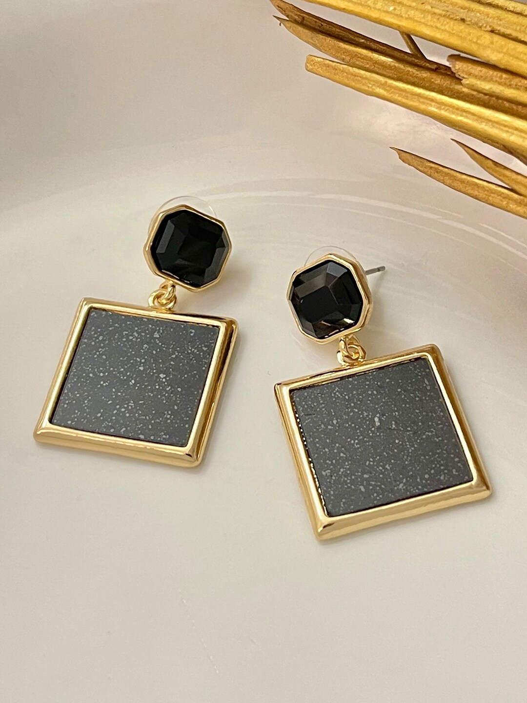 

Ayesha Gold-Plated Rhinestone-Studded Square Shaped Drop Earrings