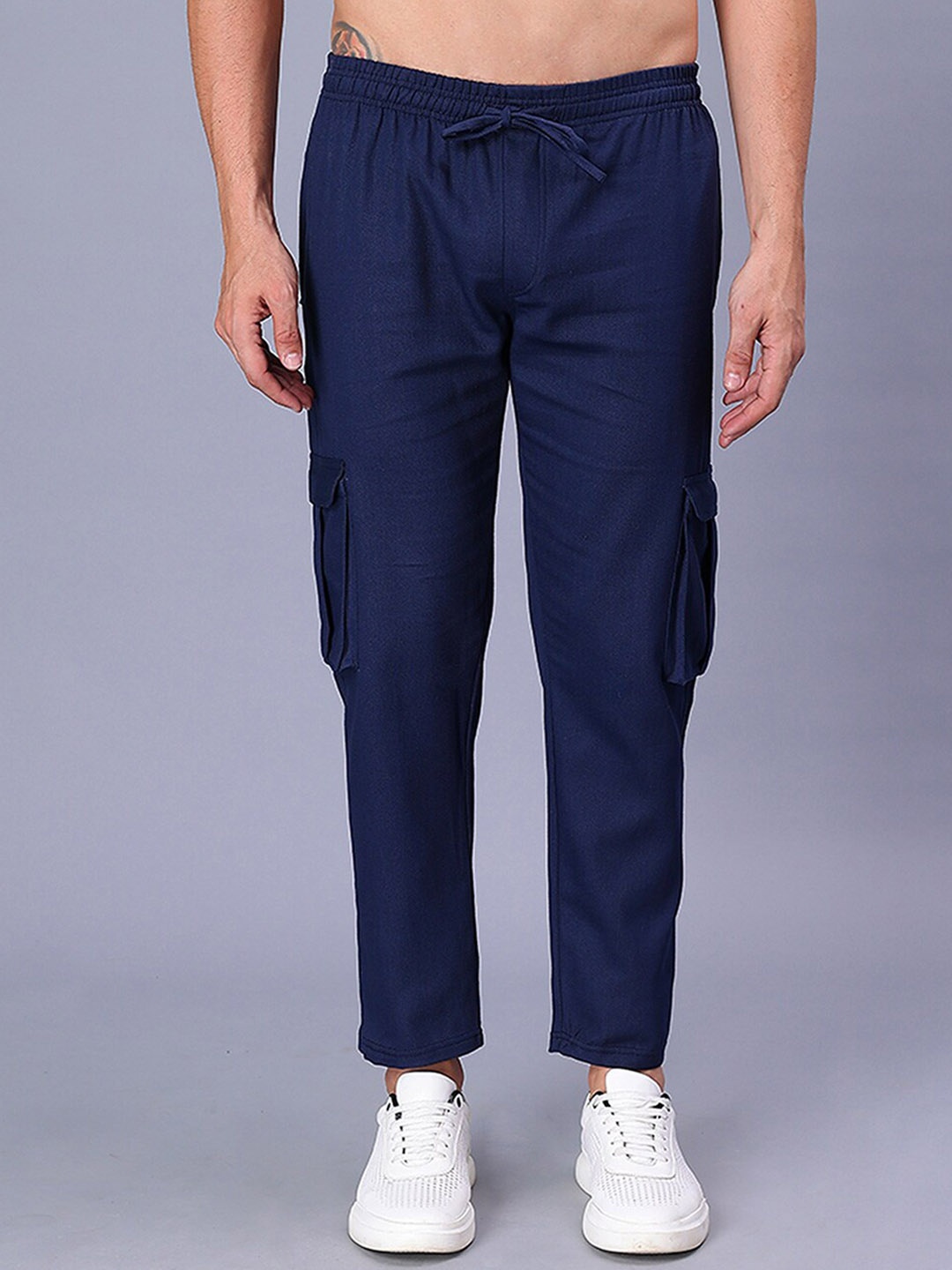 

Mad Over Print Men Relaxed Loose Fit Cargos Trousers, Blue