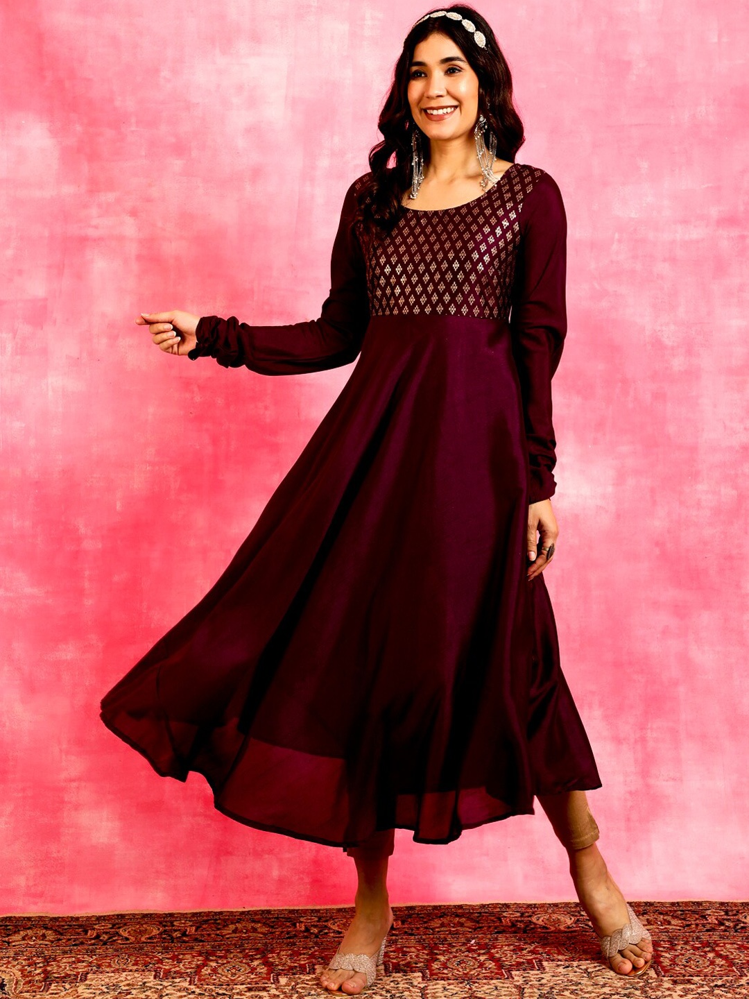 

Anouk Ethnic Motifs Yoke Design Anarkali Kurta, Maroon