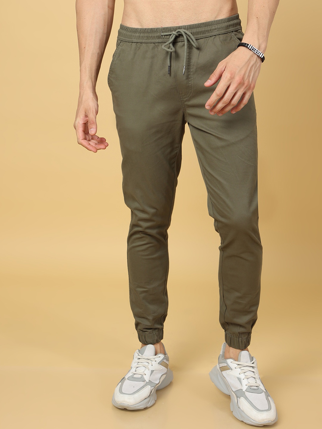 

Tailoraedge Men Relaxed Slim Fit Joggers Trousers, Olive