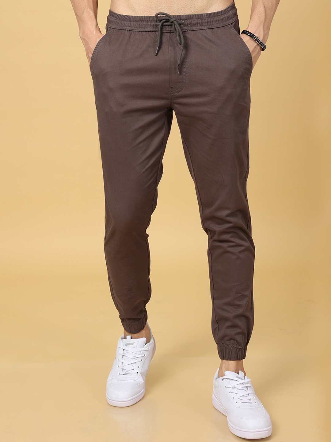 

Tailoraedge Men Grey Relaxed Slim Fit Joggers Trousers