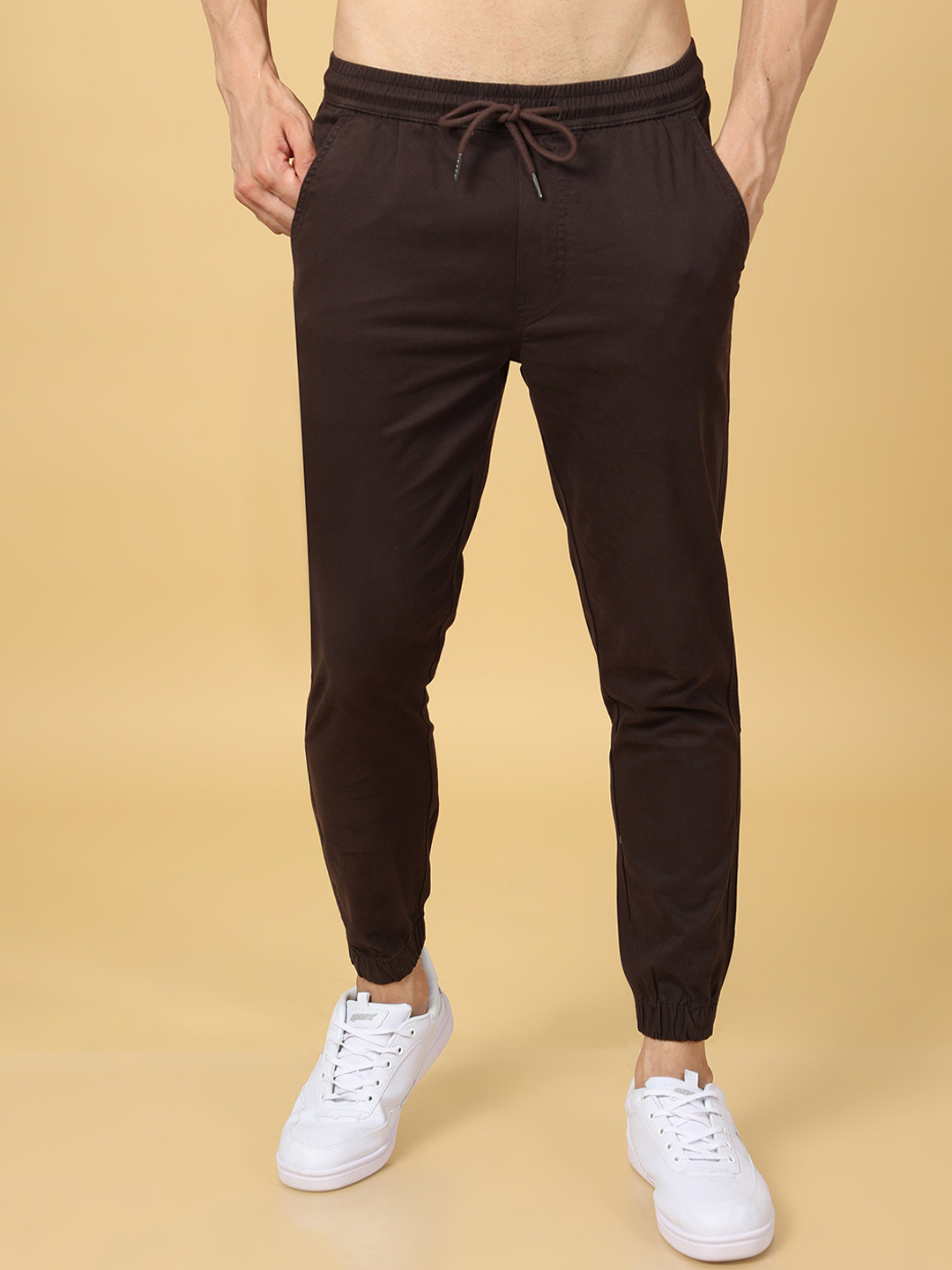 

Tailoraedge Men Brown Relaxed Slim Fit Joggers Trousers
