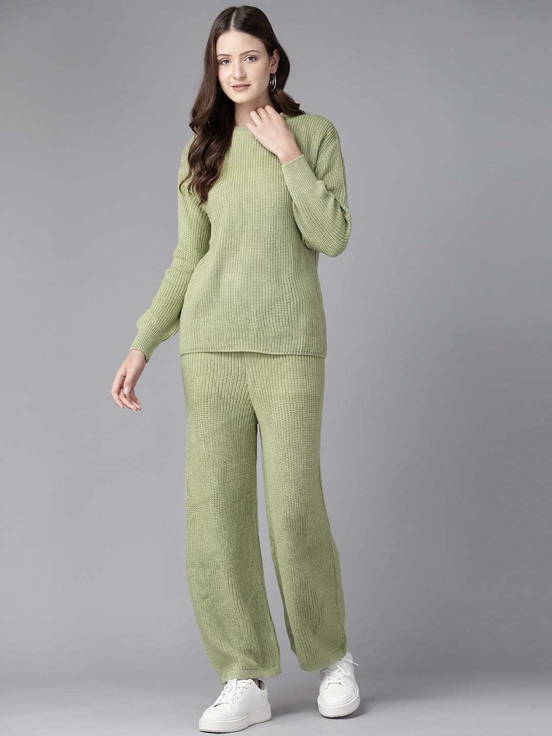 

Cayman Women Solid Sweater with Trousers, Green