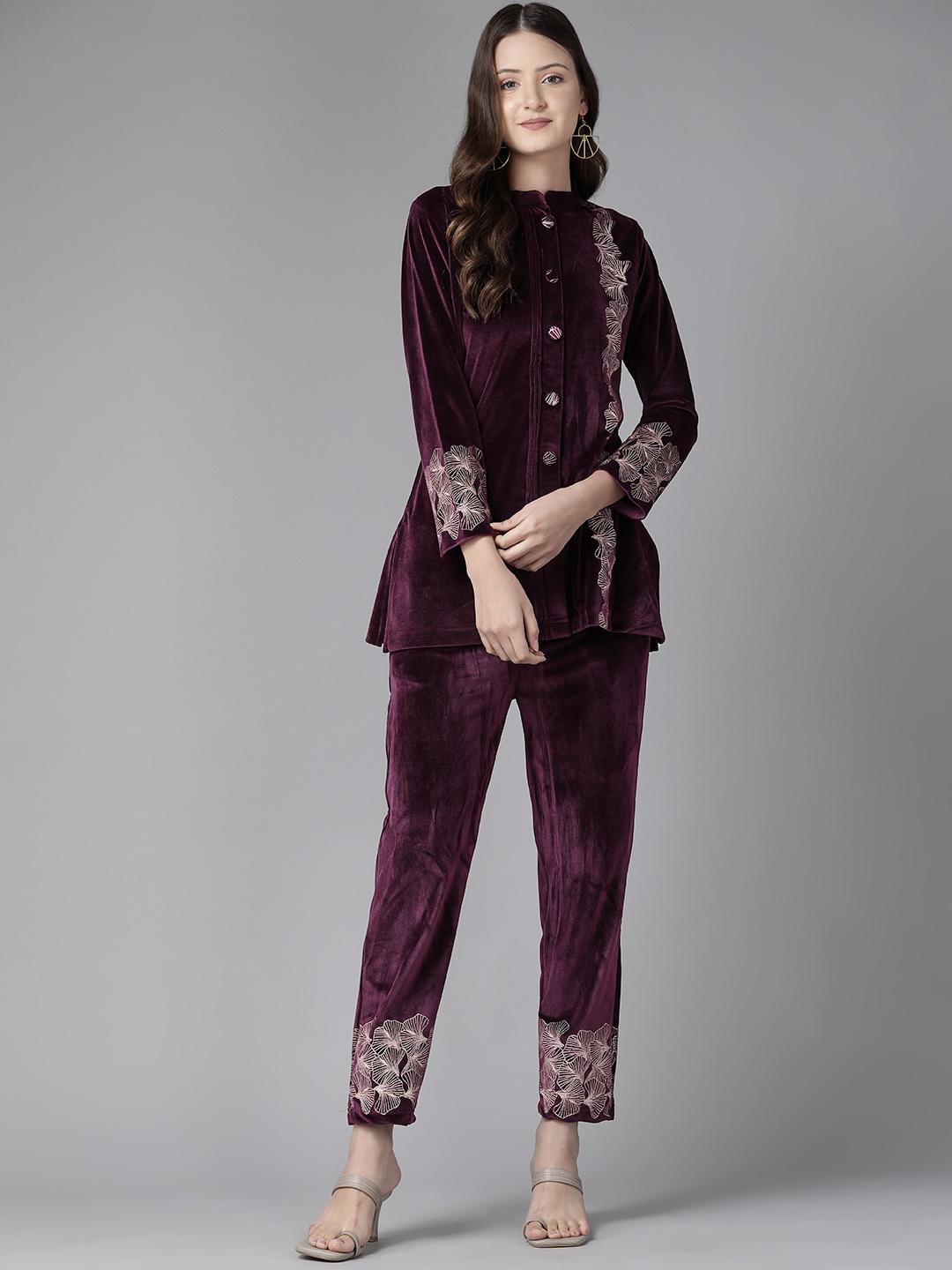 

Cayman Women Printed Ethnic Tunic with Trousers, Burgundy