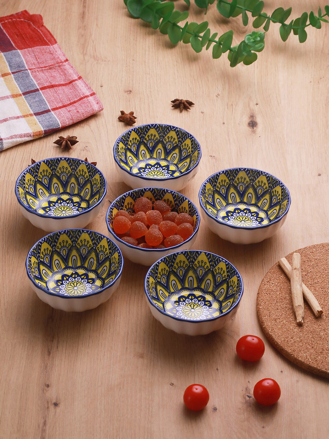 

TIED RIBBONS 6 Pieces Microwave Safe Printed Ceramic Bowls - 250ml, White