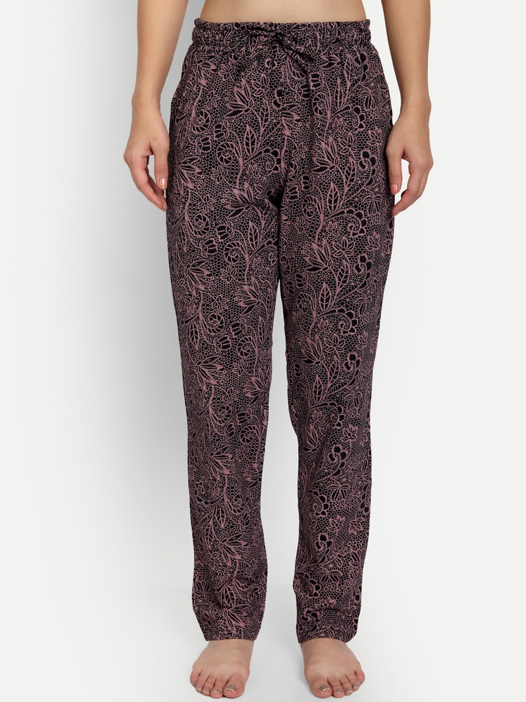 

HiFlyers Women Comfort Fit Floral Printed Cotton Lounge Pants, Pink