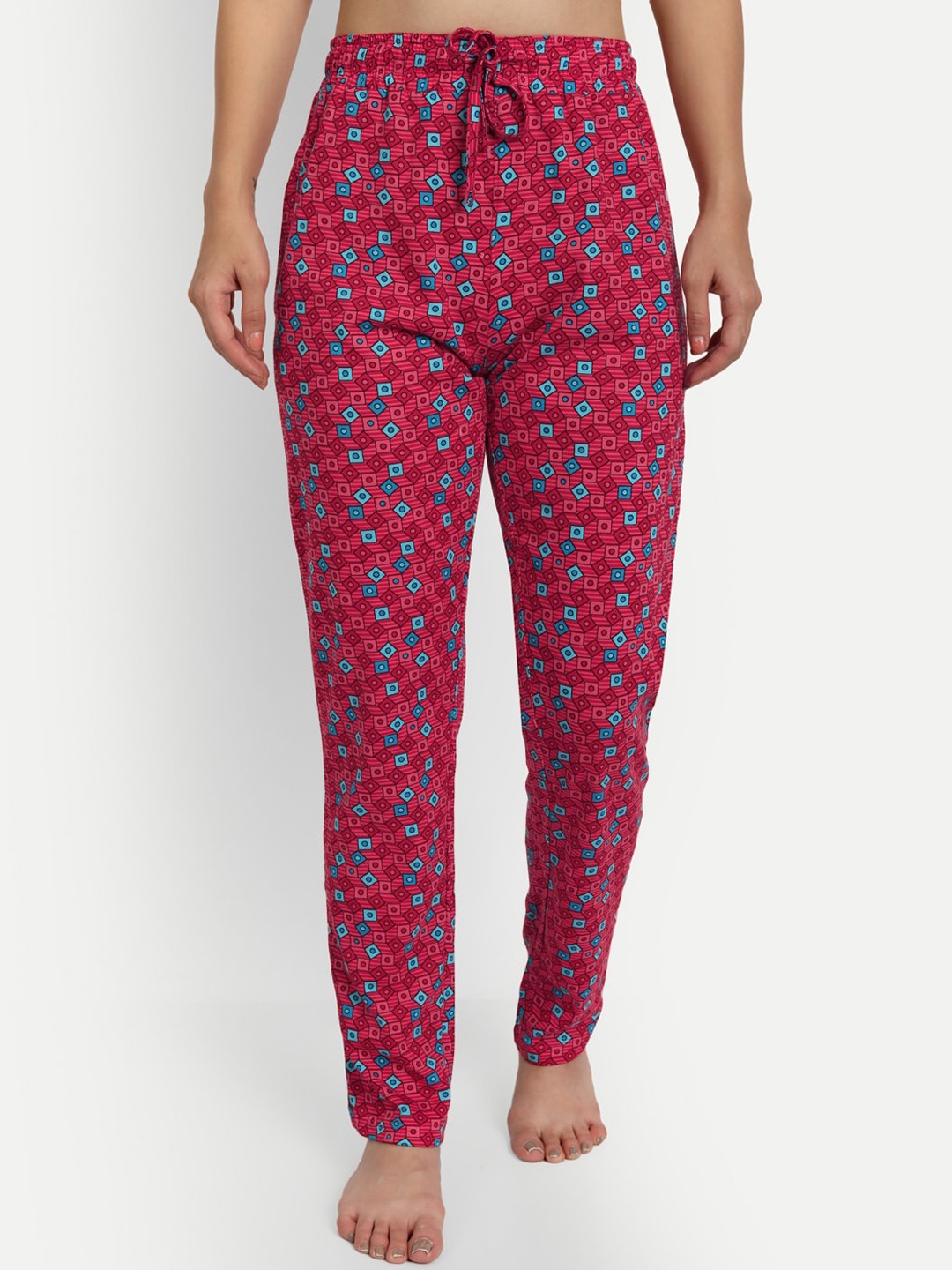 

HiFlyers Women Comfort Fit Printed Cotton Lounge Pants, Red