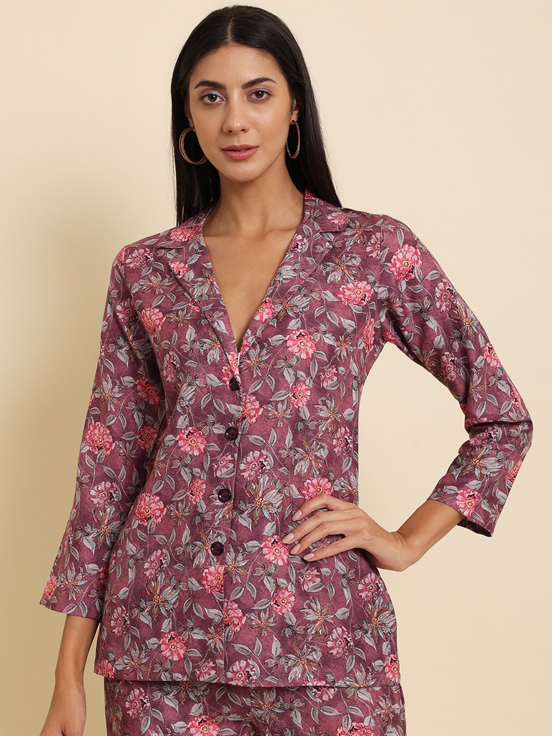 

Vastralay Printed Top With Trousers Co-Ords, Purple