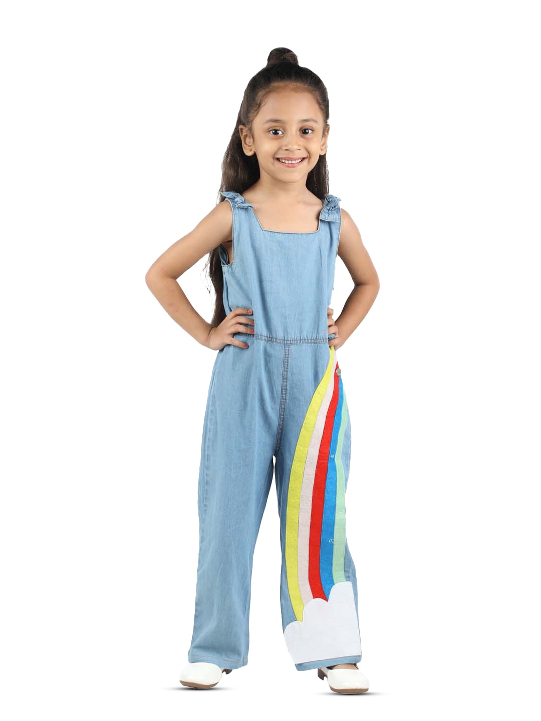 

Budding Bees Girls Sleeveless Cotton Denim Jumpsuit, Blue