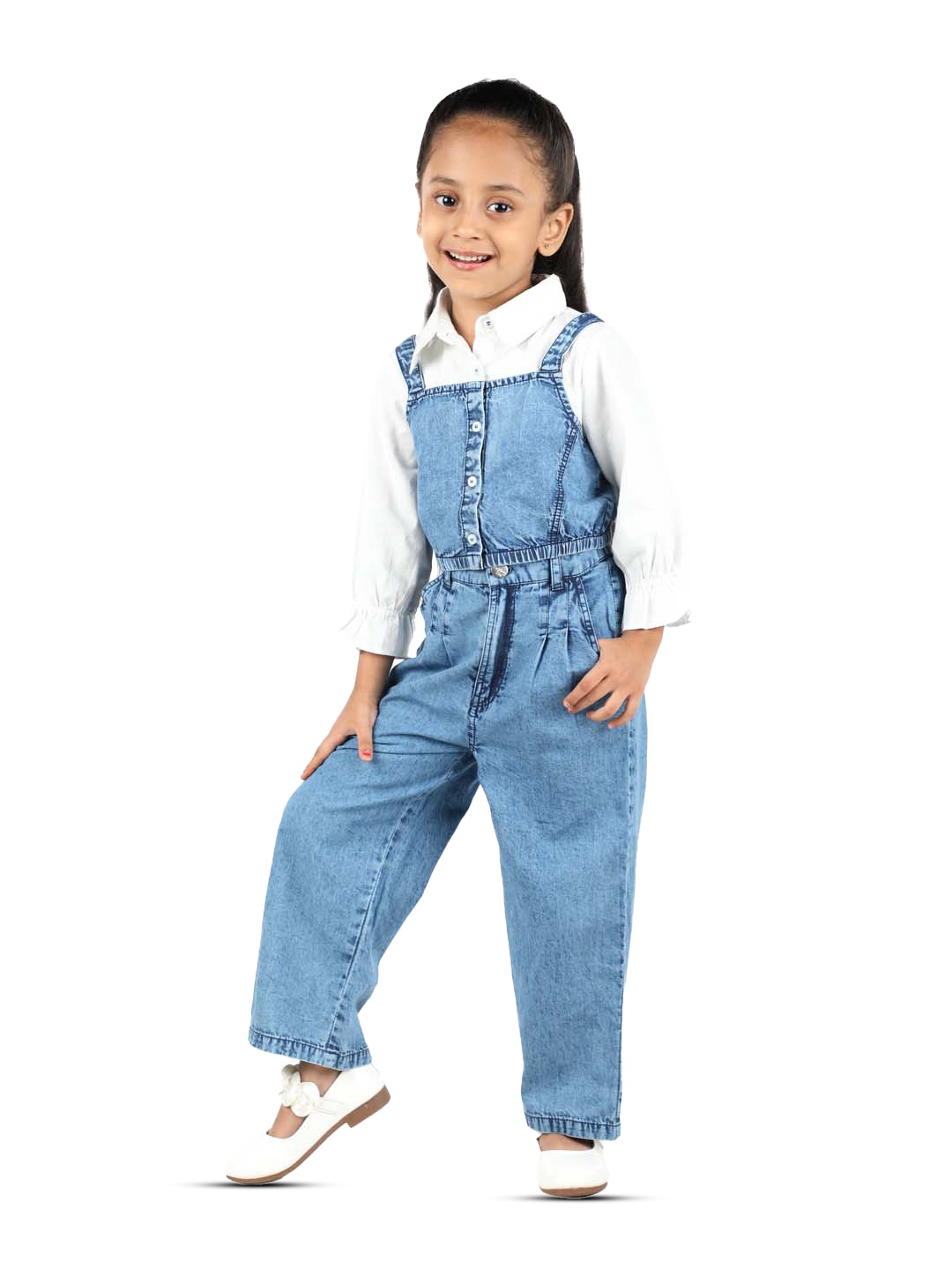 

Budding Bees Girls Shoulder Straps Cotton Jumpsuit, Blue