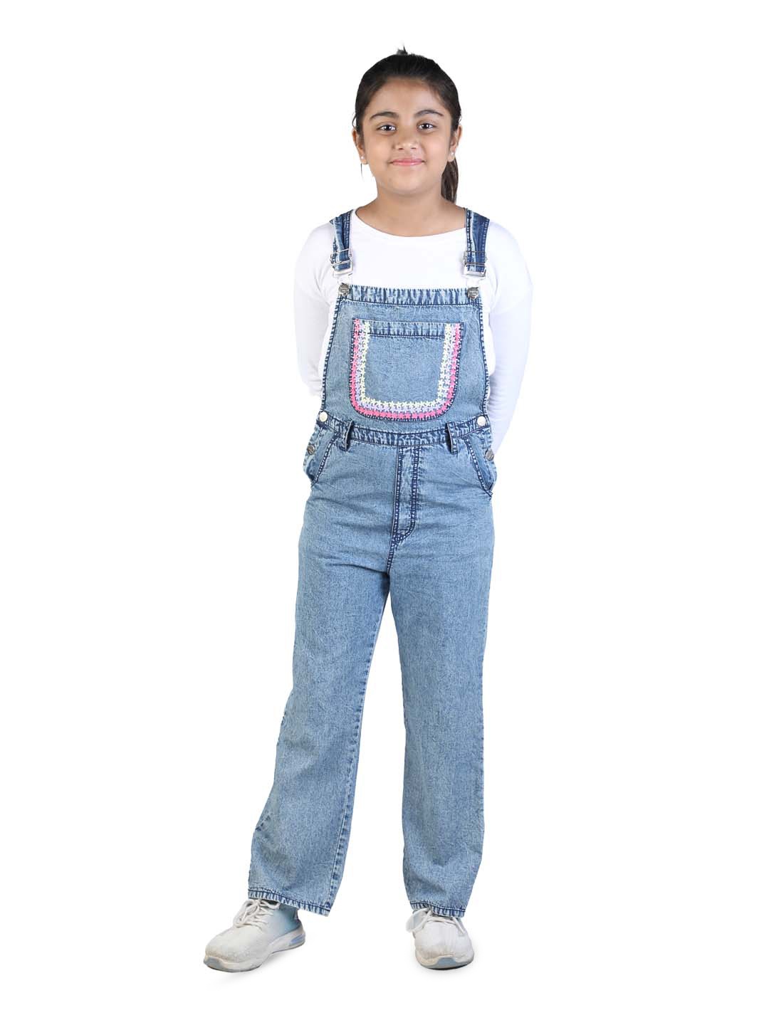 

Budding Bees Girls Flower Sequinned Denim Dungaree, Blue