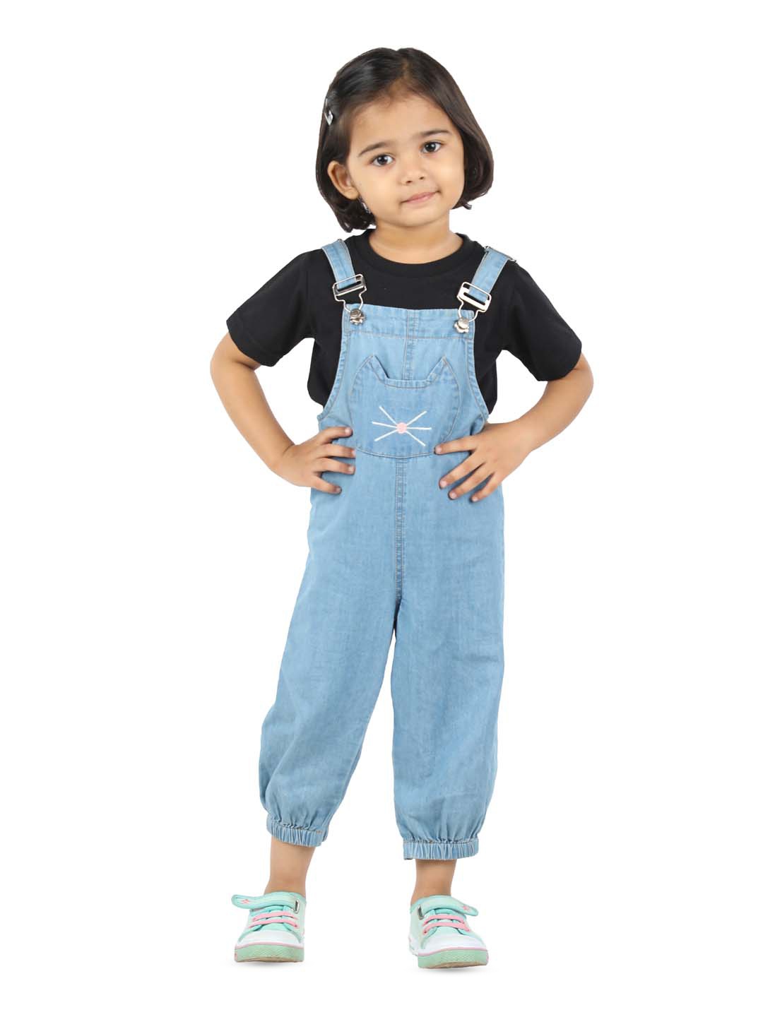

Budding Bees Girls Denim Dungaree, Blue