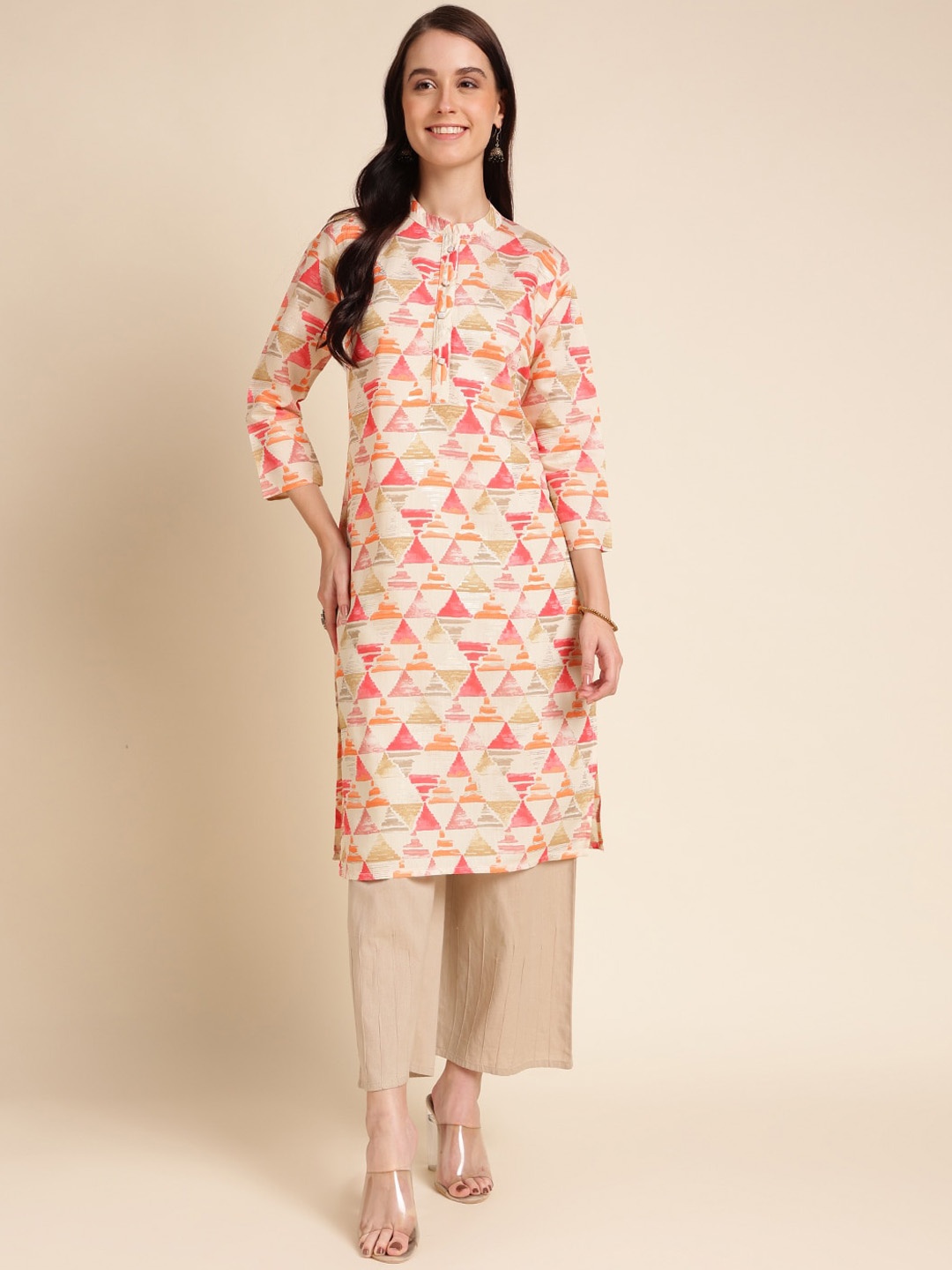 

Sangria Geometric Printed Straight Kurta, Red