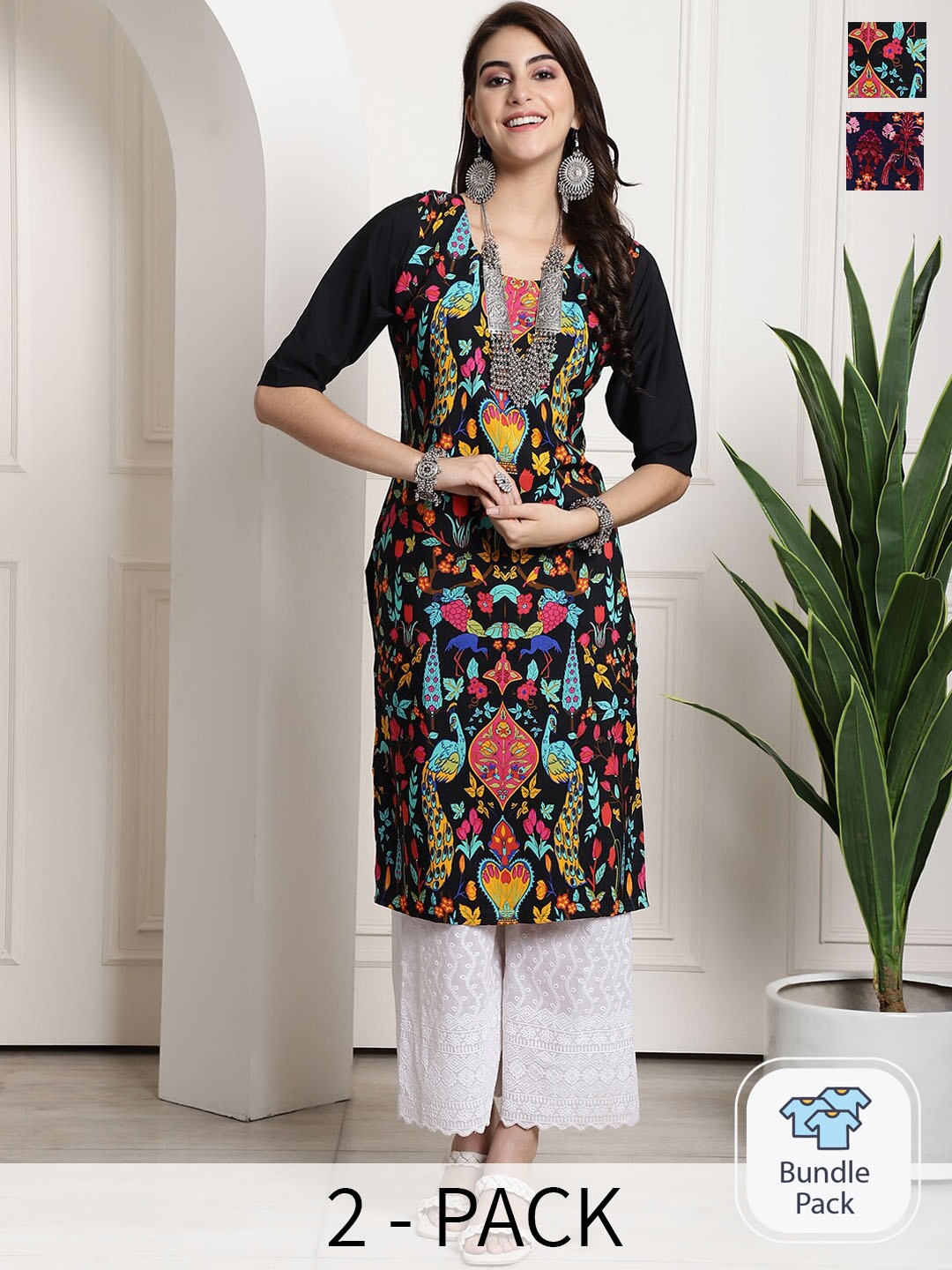 

7Threads Women Multicoloured Floral Printed Thread Work Crepe Kurta, Multi