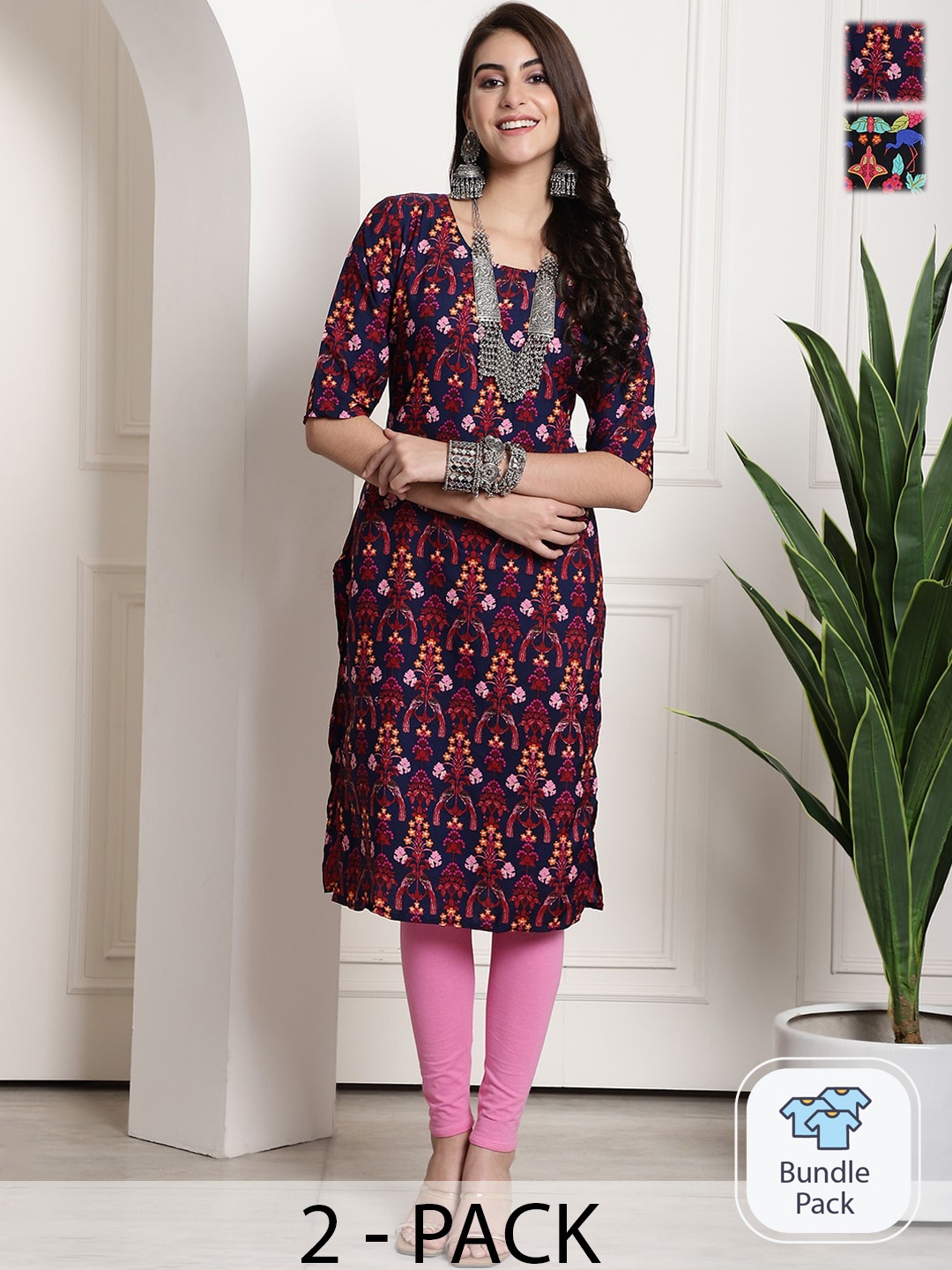 

7Threads Selection Of 3 Ethnic Motifs Printed Kurta, Maroon