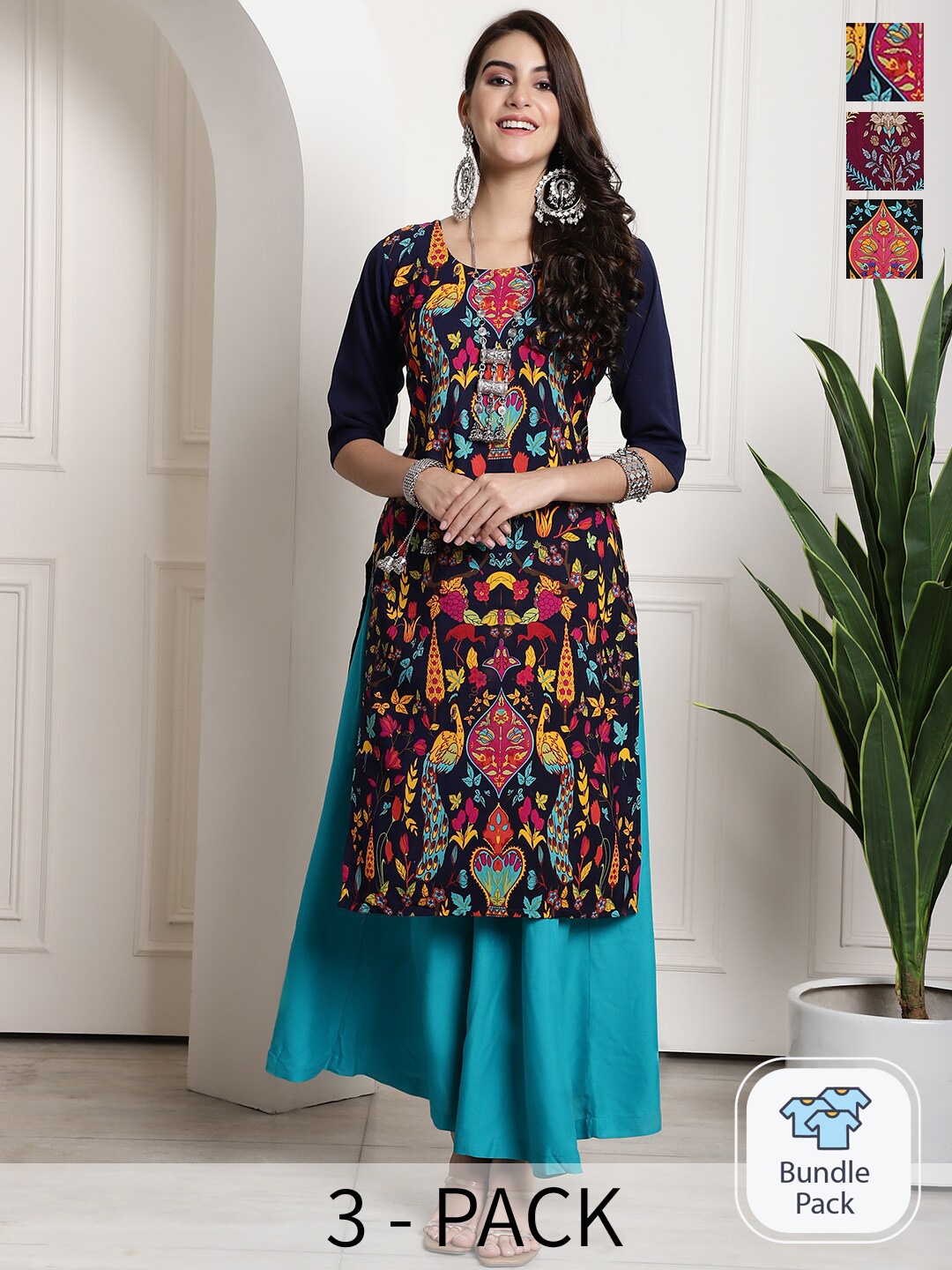 

7Threads Women Multicoloured Floral Embroidered Thread Work Crepe Kurta, Multi