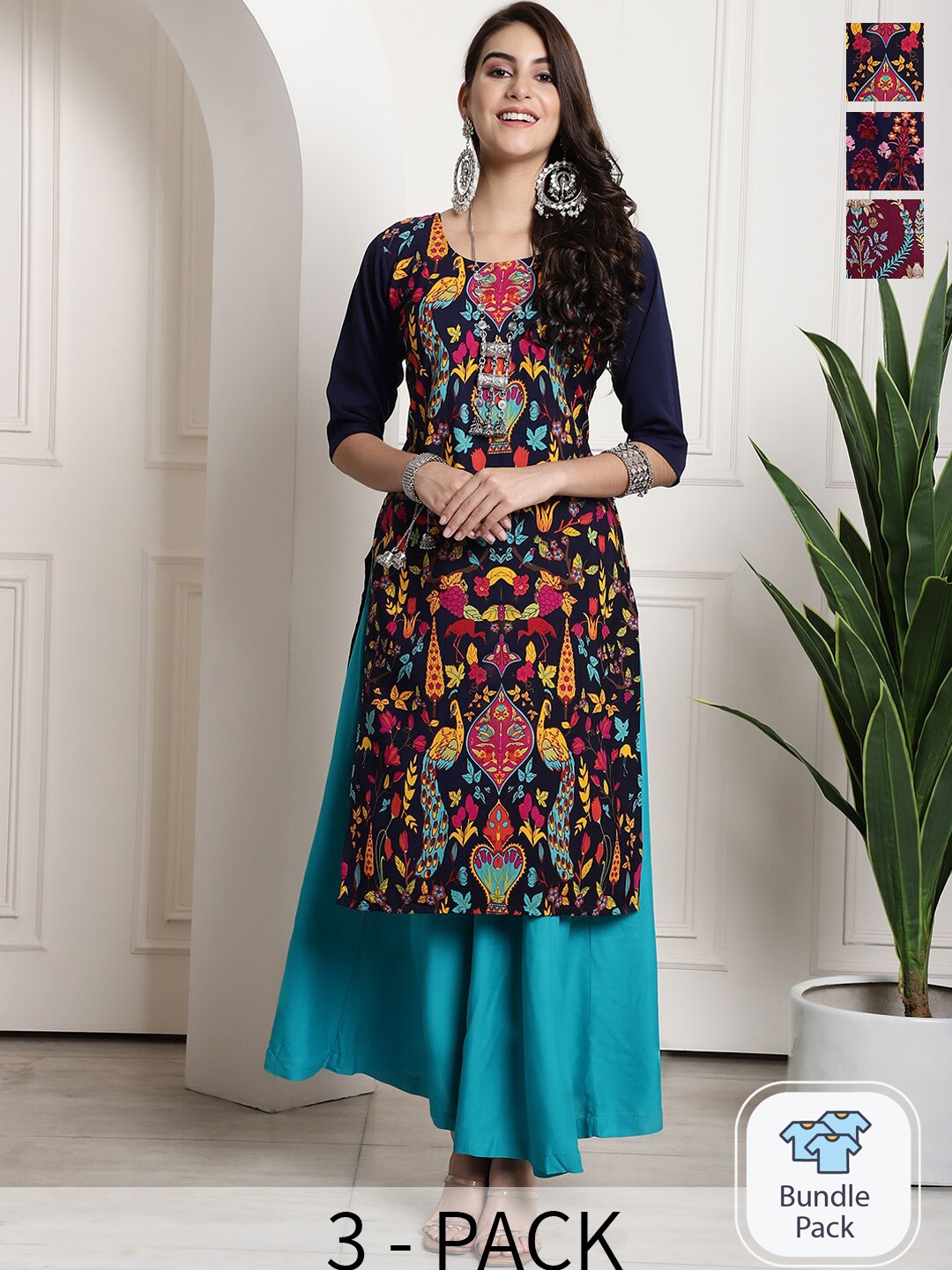 

7Threads Women Multicoloured Floral Printed Cold-Shoulder Sleeves Thread Work Crepe Kurta, Multi
