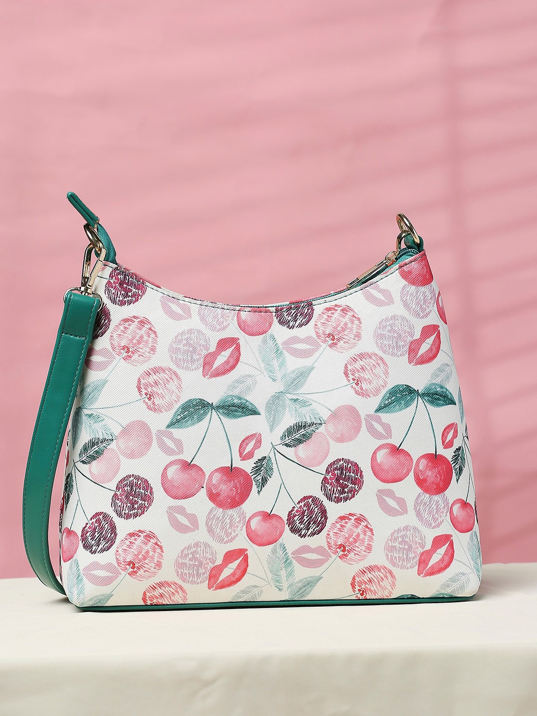 

DressBerry White Floral Printed Structured Hobo Bag