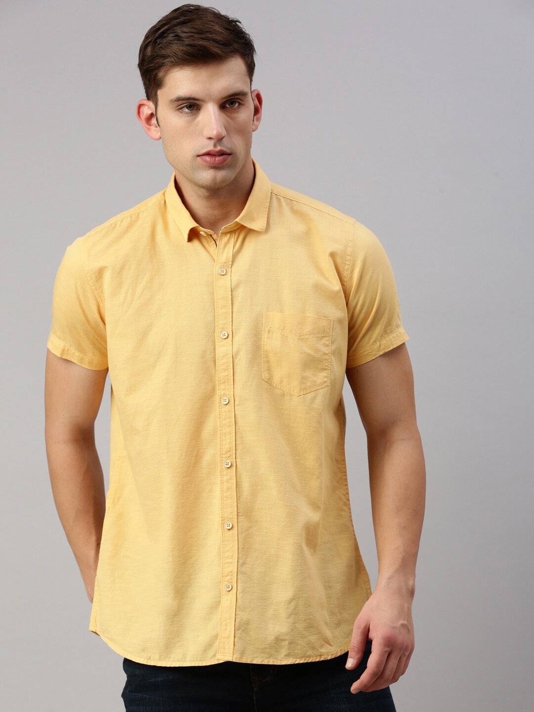 

VRIKSH Short Sleeves Cotton Casual Shirt, Yellow
