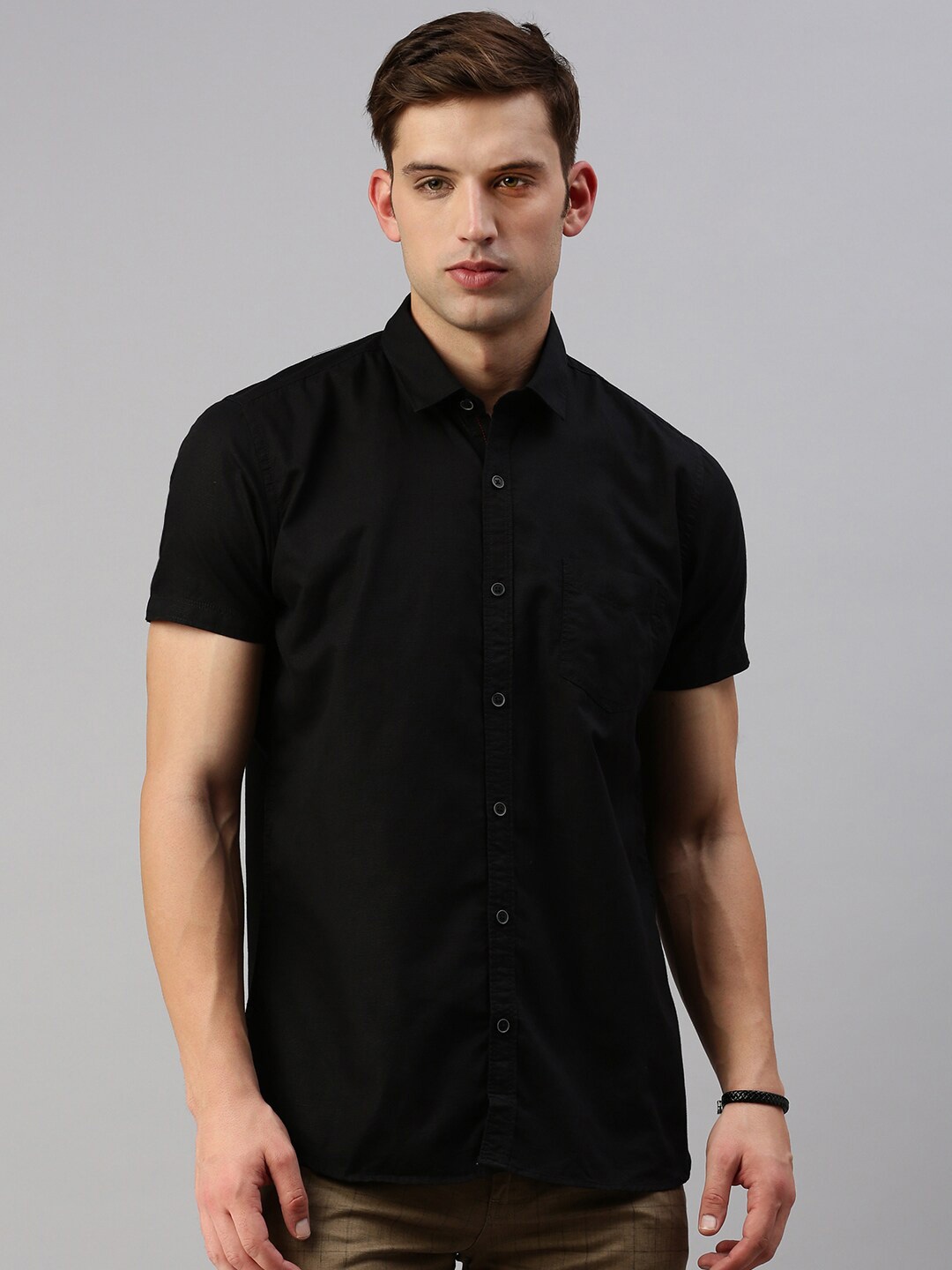 

VRIKSH Short Sleeves Cotton Casual Shirt, Black