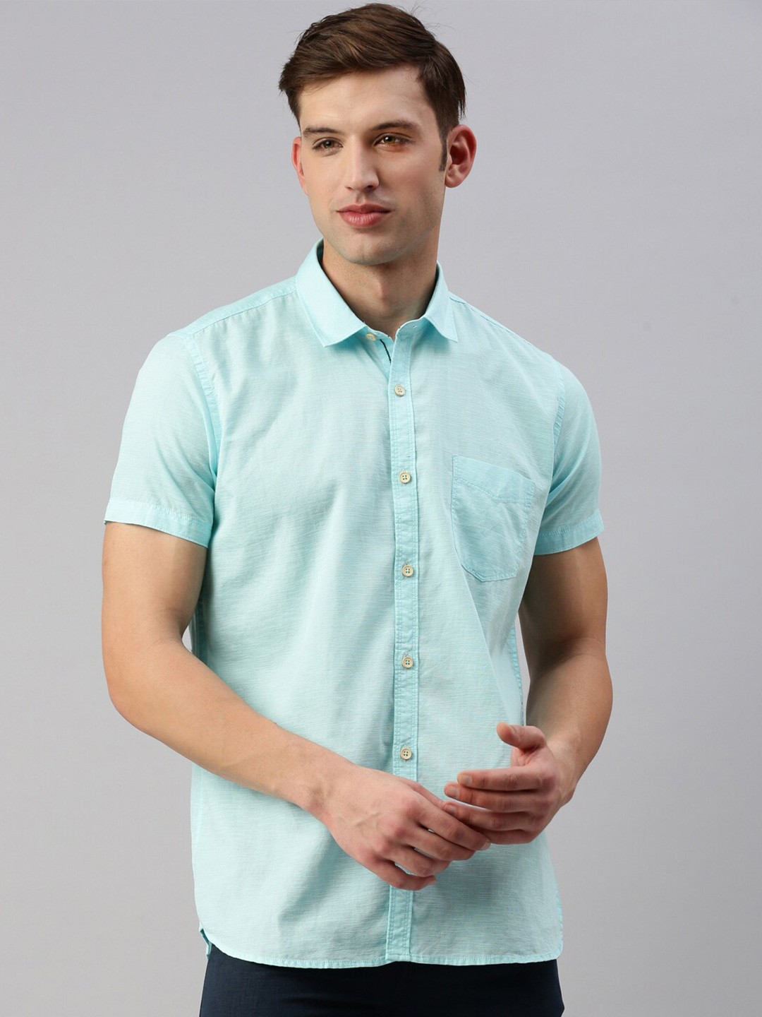 

VRIKSH Short Sleeves Cotton Casual Shirt, Blue