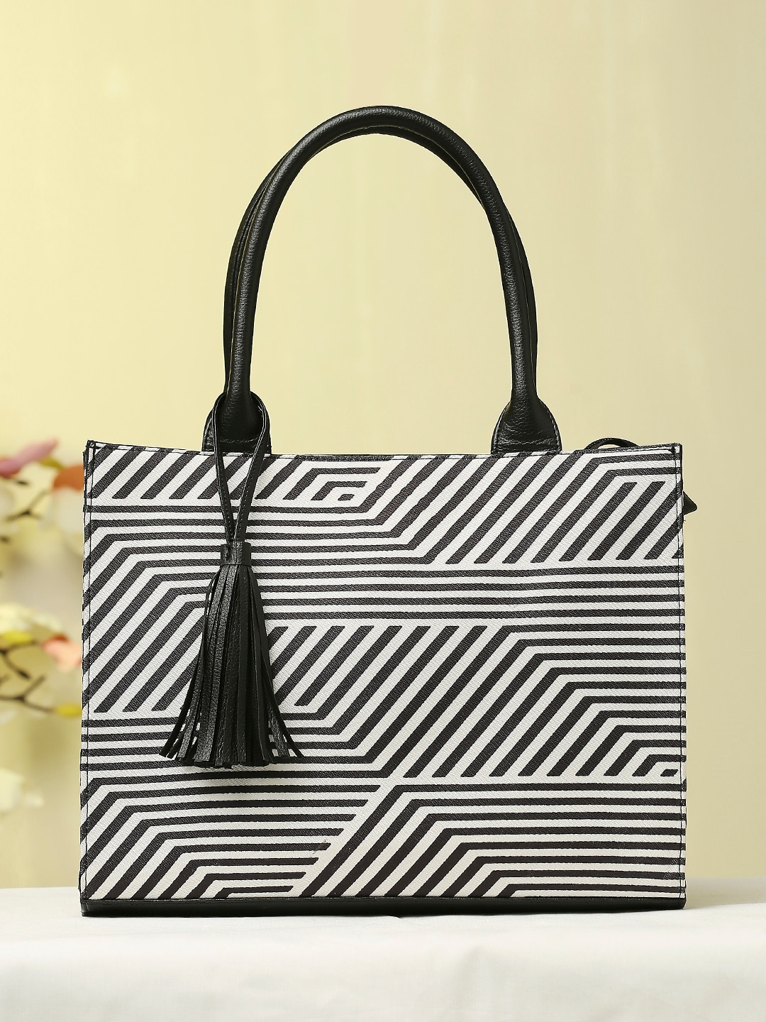 

Mast & Harbour Geometric Printed Shopper Shoulder Bag with Tasselled, Black