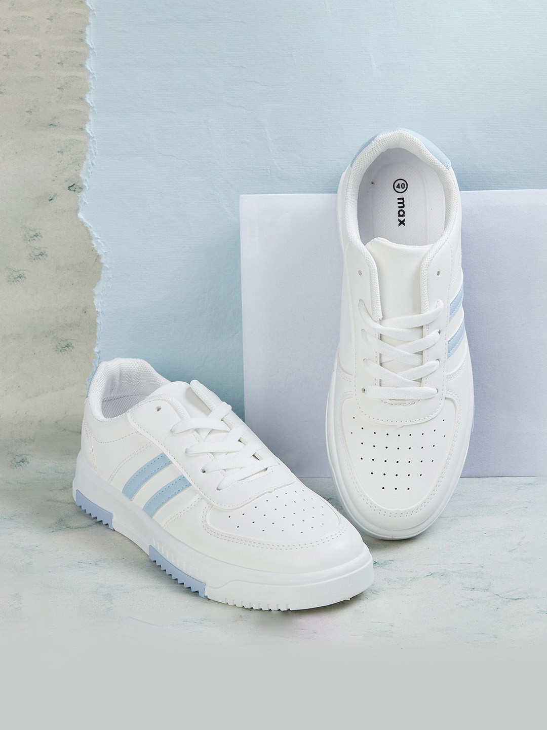 

max Women Striped Perforated Sneakers, White