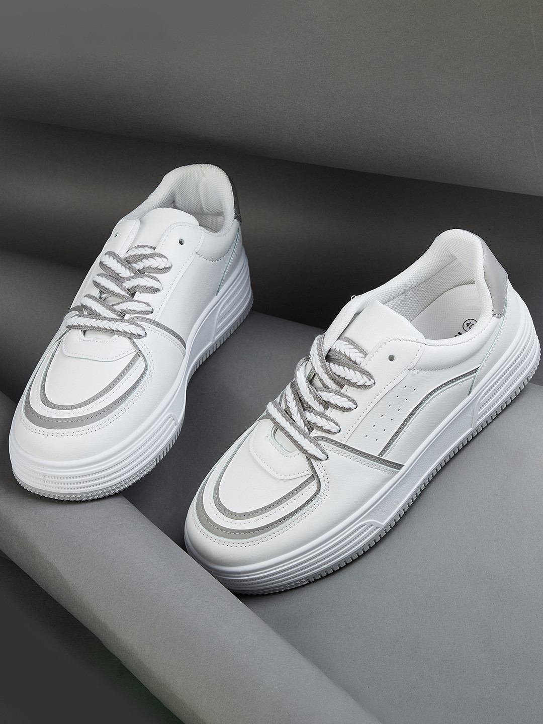 

max Women Perforated Lace-Up Sneakers, White