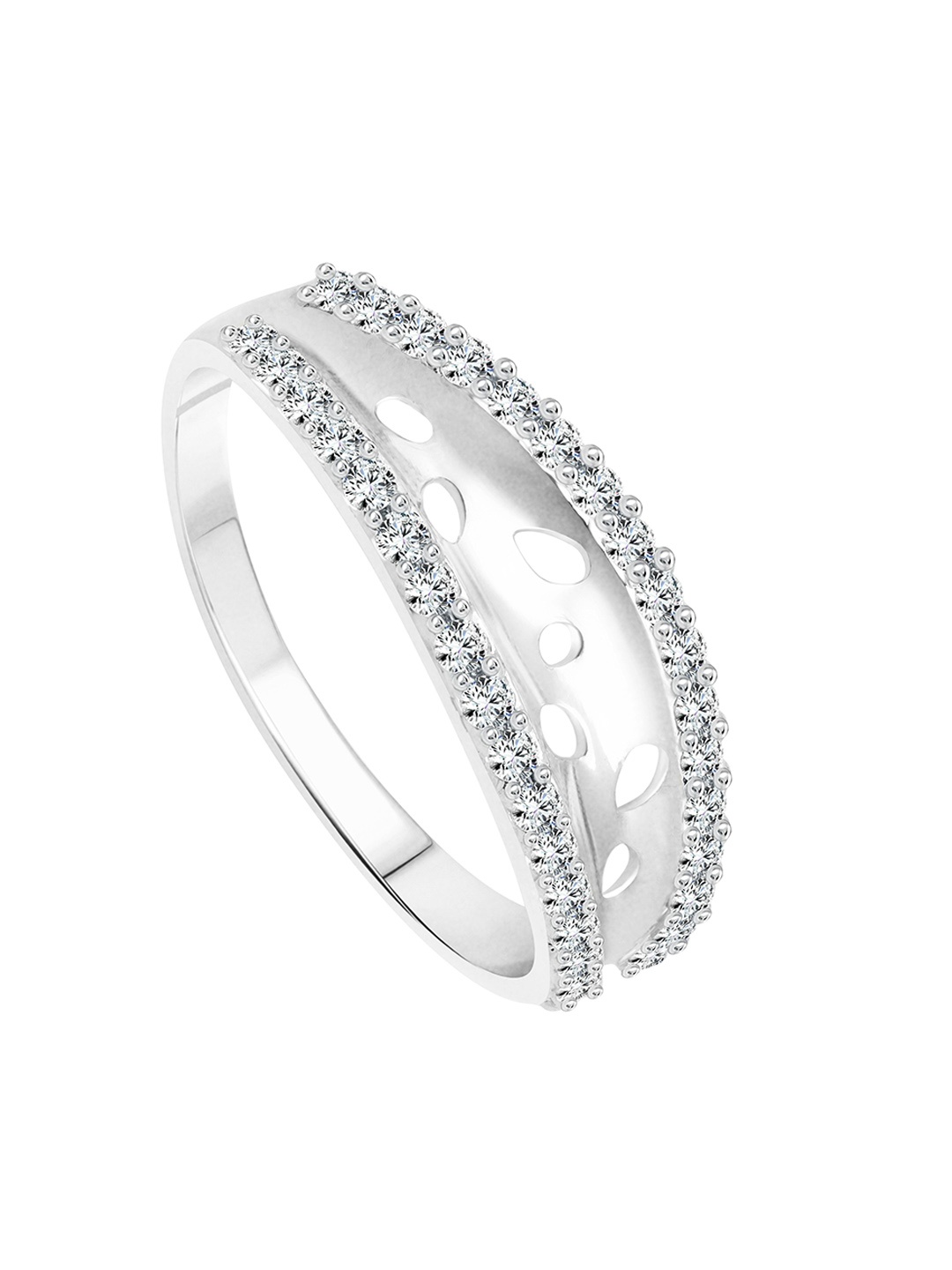 

Vighnaharta Rhodium Plated CZ Studded Finger Ring, Silver