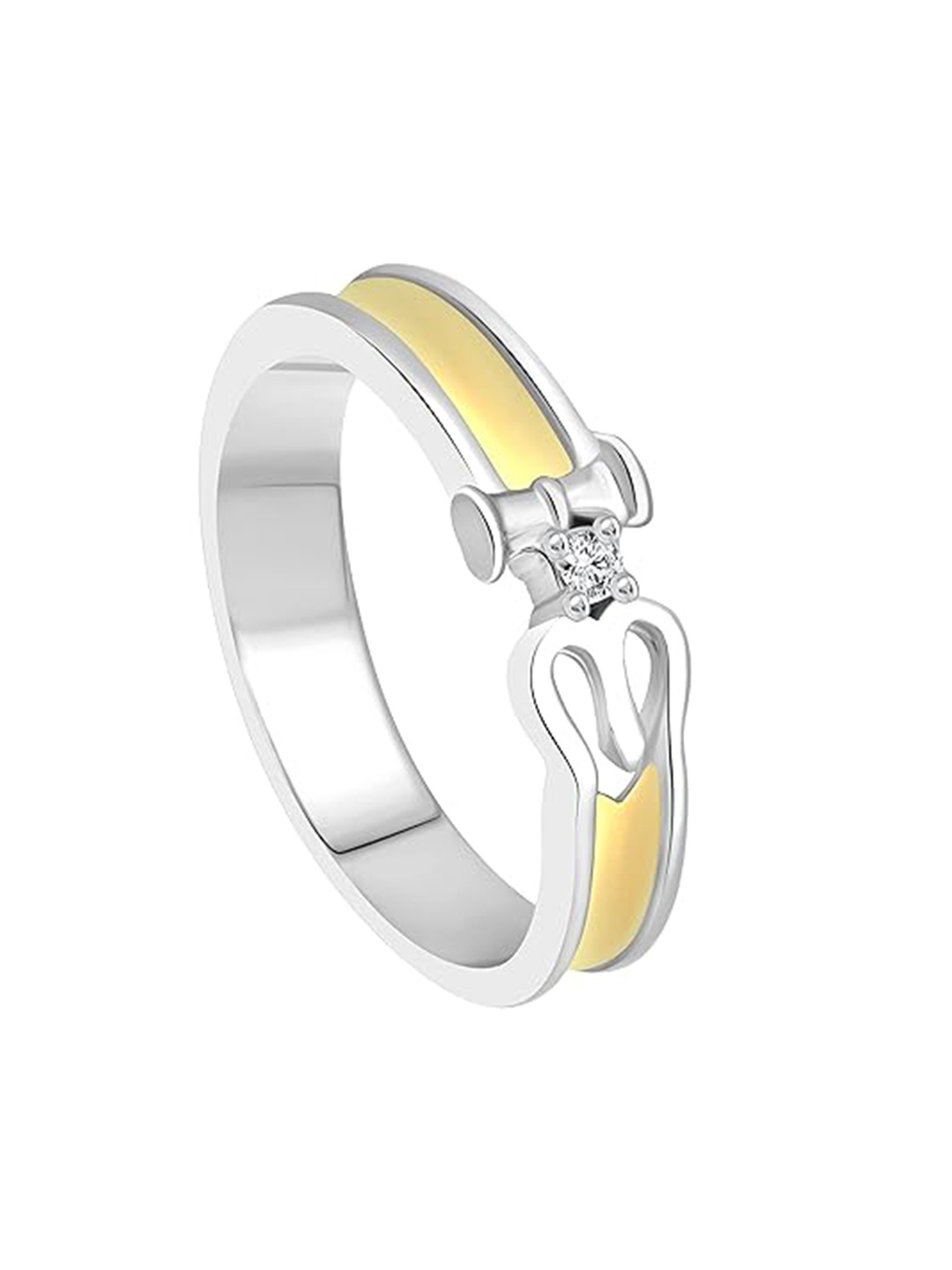 

Vighnaharta Rhodium-Plated CZ Studded Stylish Trishul Band Finger Ring, Silver