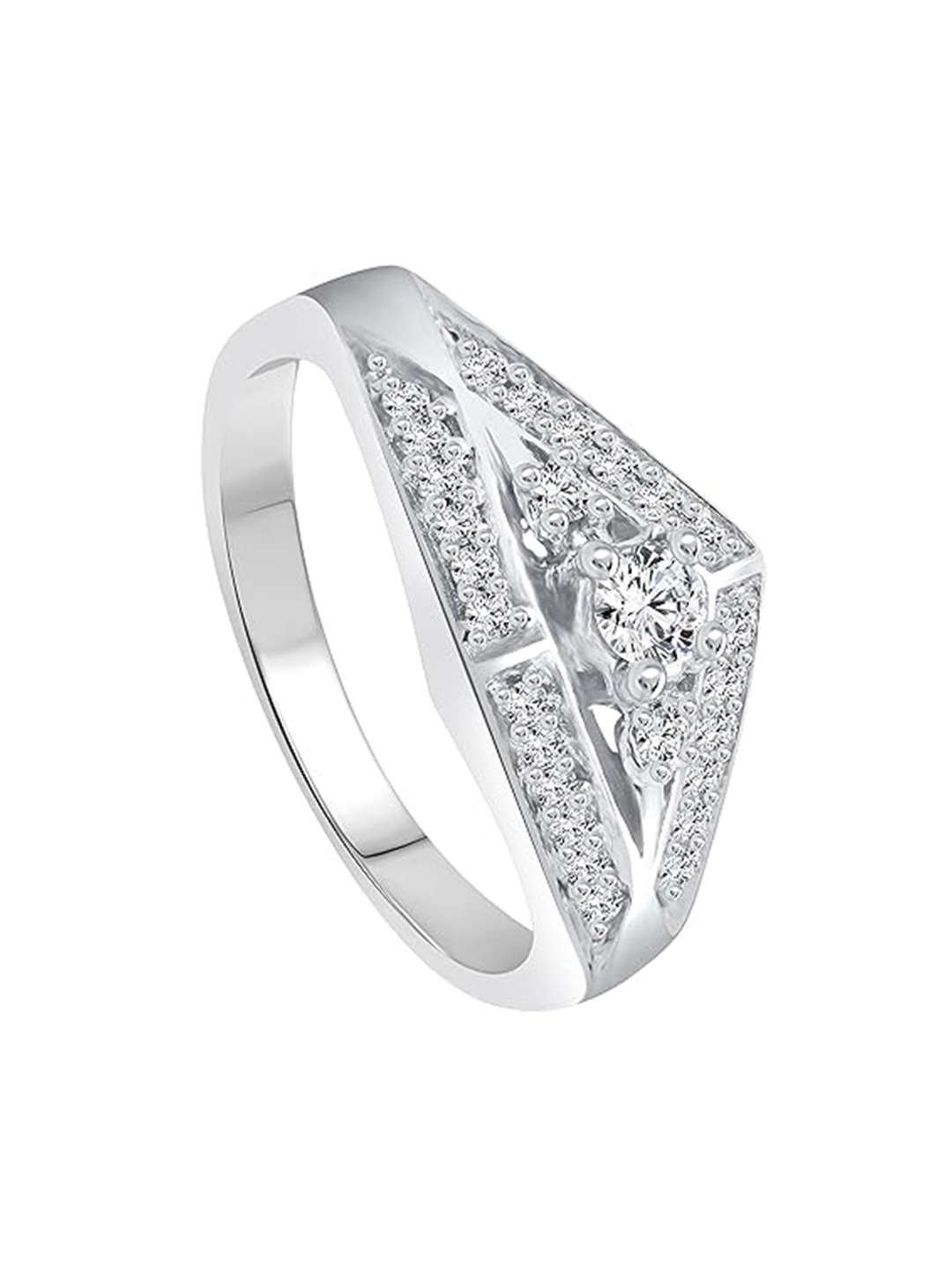 

Vighnaharta Rhodium-Plated CZ Studded Triangle Shape Solitaire Finger Ring, Silver