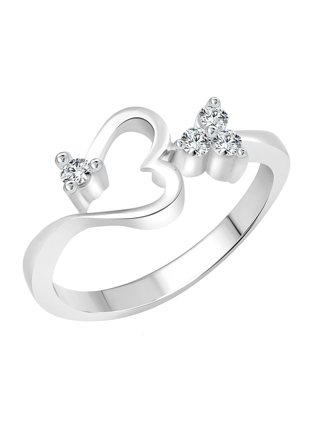 

Vighnaharta Rhodium-Plated CZ Studded Heart Cum OM Finger Ring, Silver