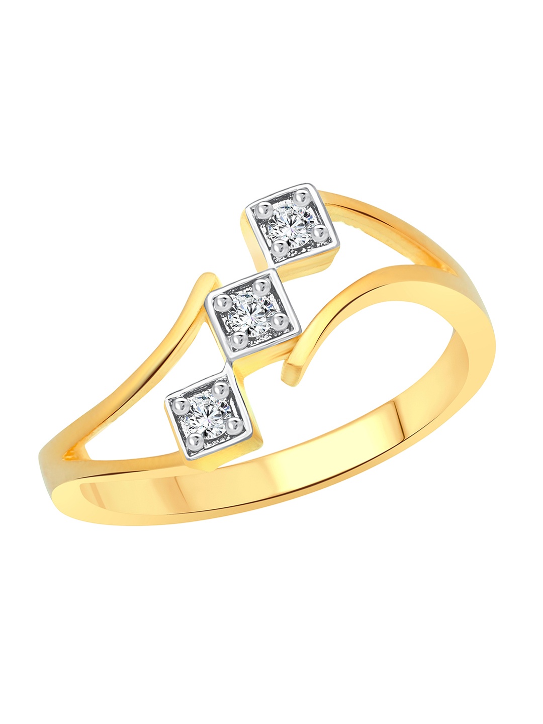 

Vighnaharta Gold-Plated CZ Studded Three Stone Finger Ring