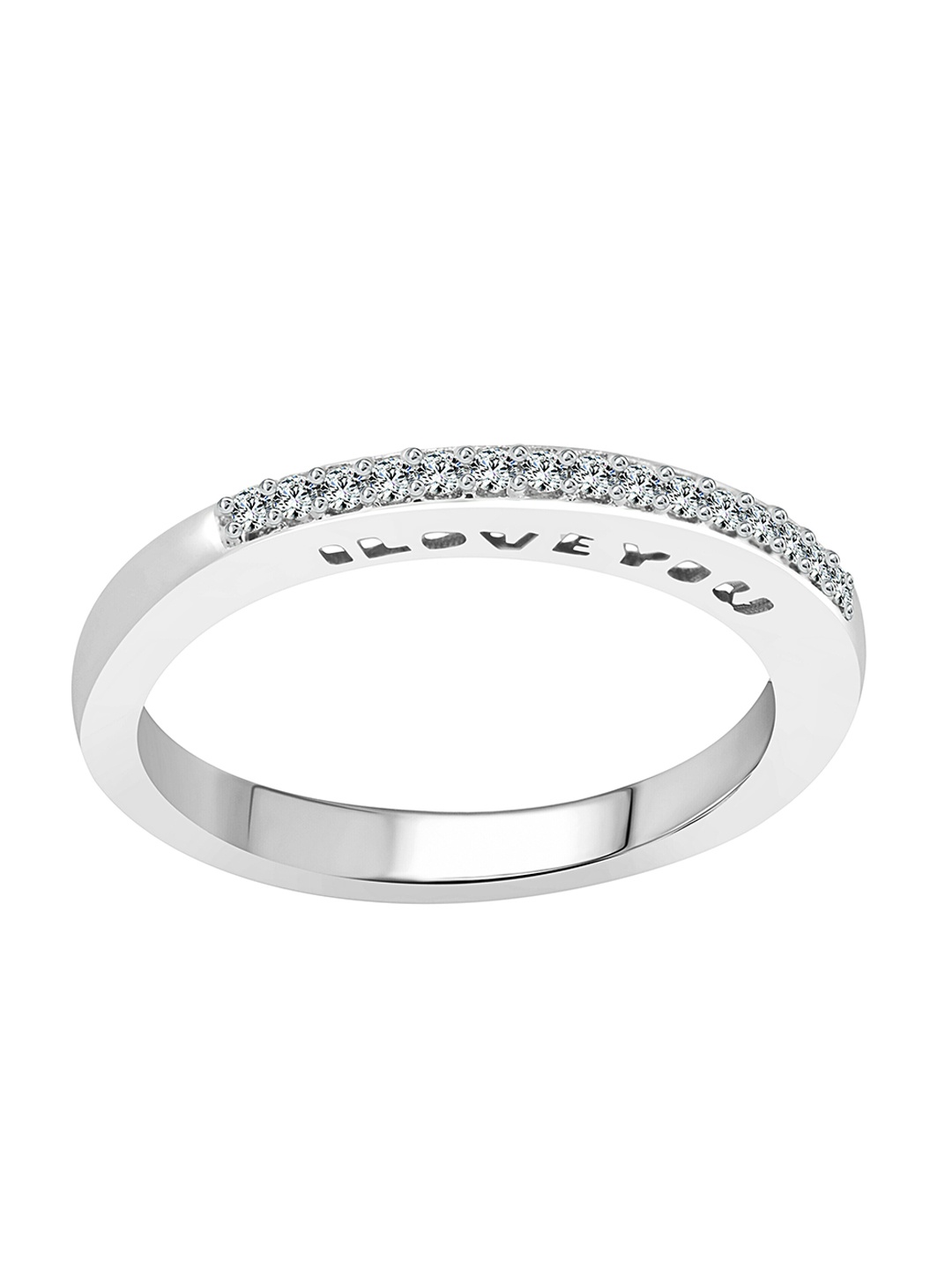 

Vighnaharta Rhodium Plated CZ Studded I Love U Finger Ring, Silver