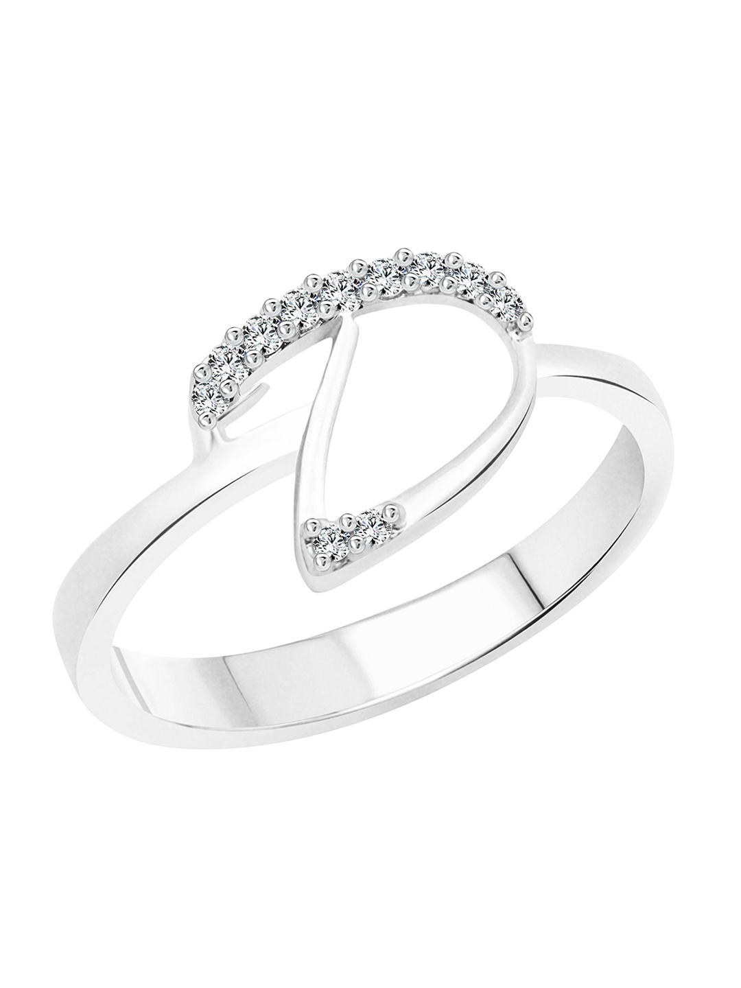 

Vighnaharta Rhodium-Plated CZ Studded Alphabet D Finger Ring, Silver